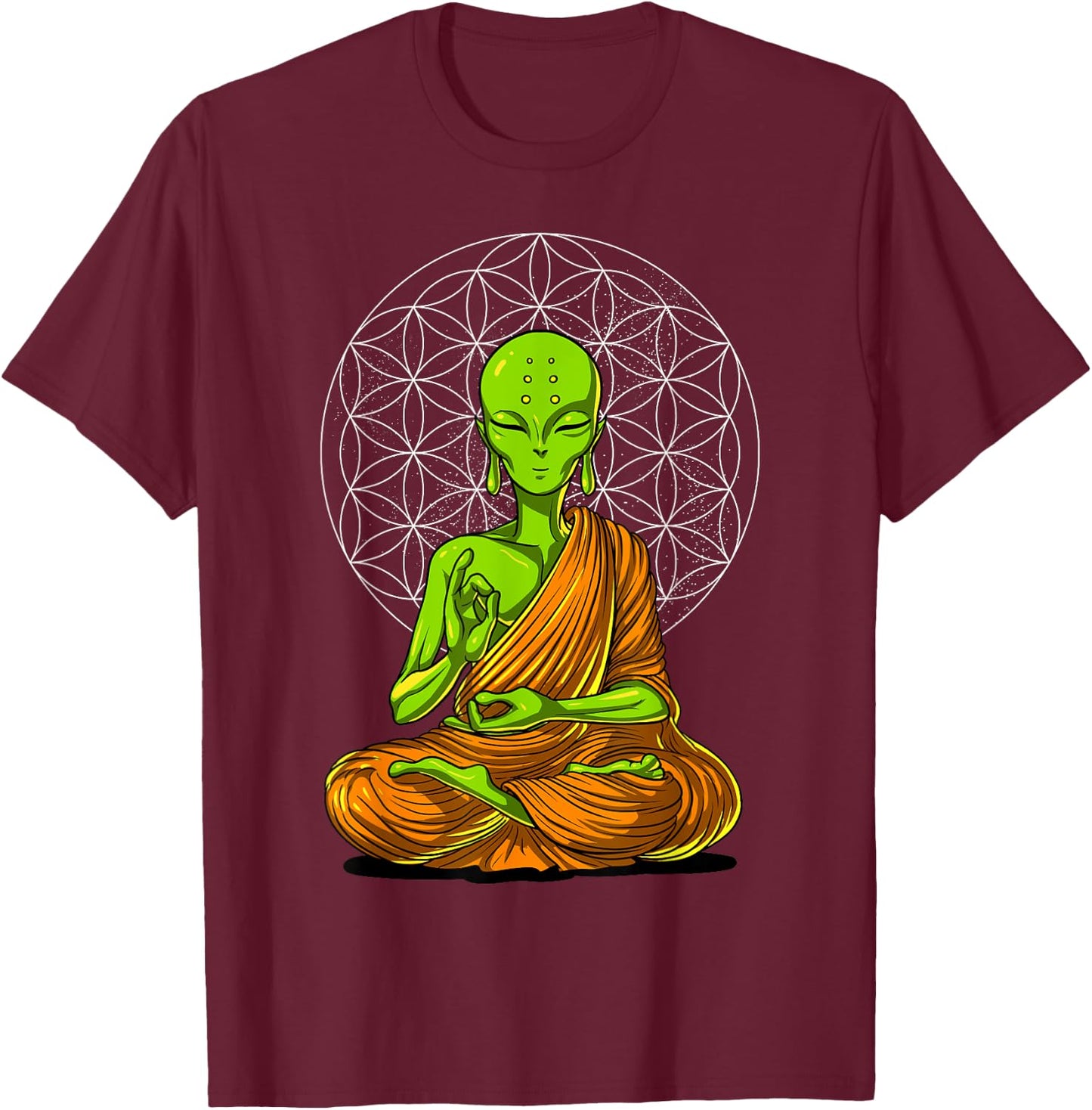 Space Alien Buddha Zen Yoga Meditation Spiritual Buddhist T-Shirt - T-Shirt | Maroon