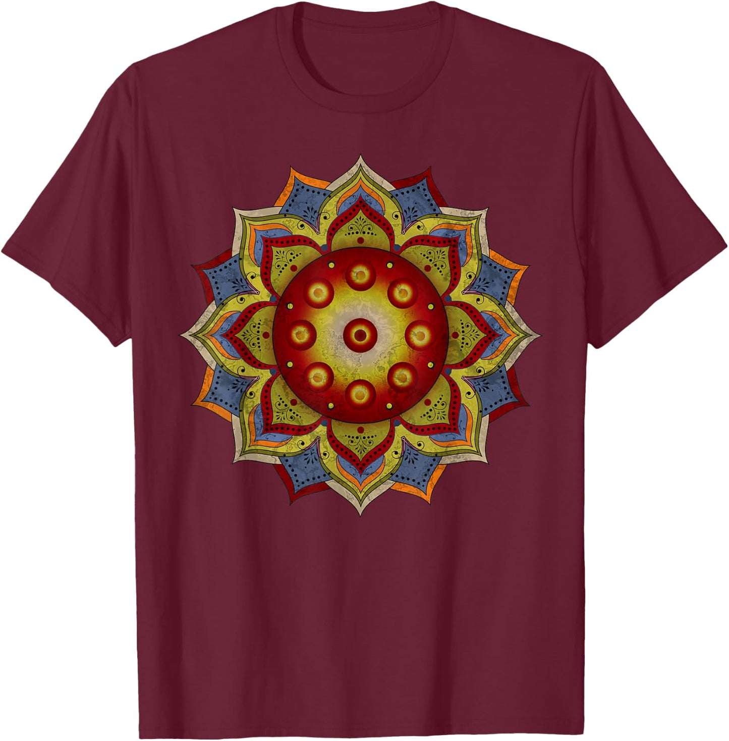 Handpan - Hang Drum Mandala - natural colored T-Shirt - T-Shirt | Maroon