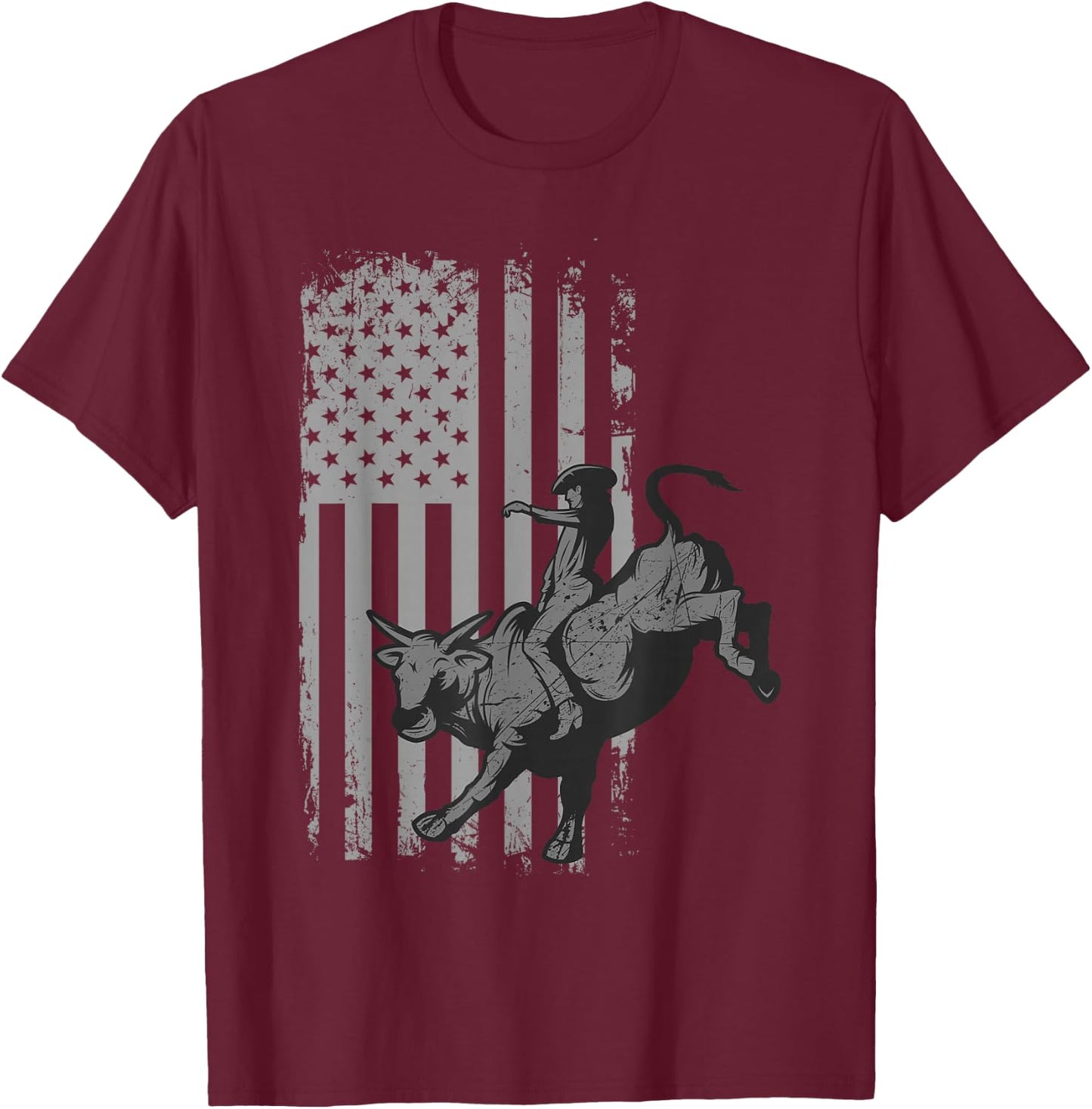 Vintage American Flag Bucking Bull Riding Patriotism Rodeo Small T-Shirt - T-Shirt | Maroon