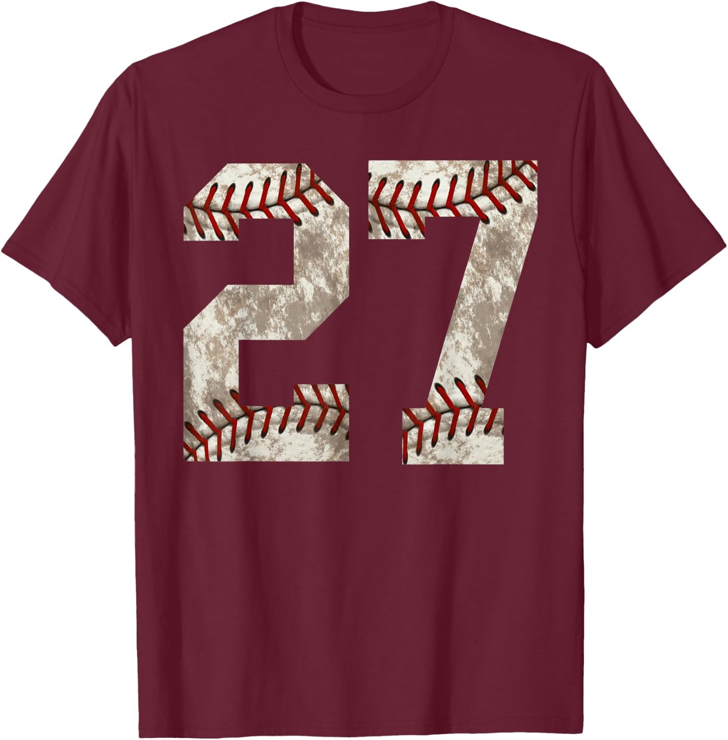 Baseball Player Jersey Number 27 Vintage Distressed Gift T-Shirt - T-Shirt | Maroon