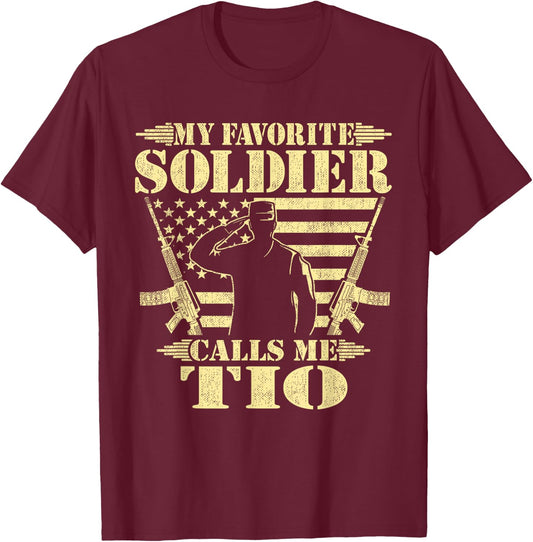 My Favorite Soldier Calls Me Tio Proud Military Uncle Gifts T-Shirt - T-Shirt | Maroon