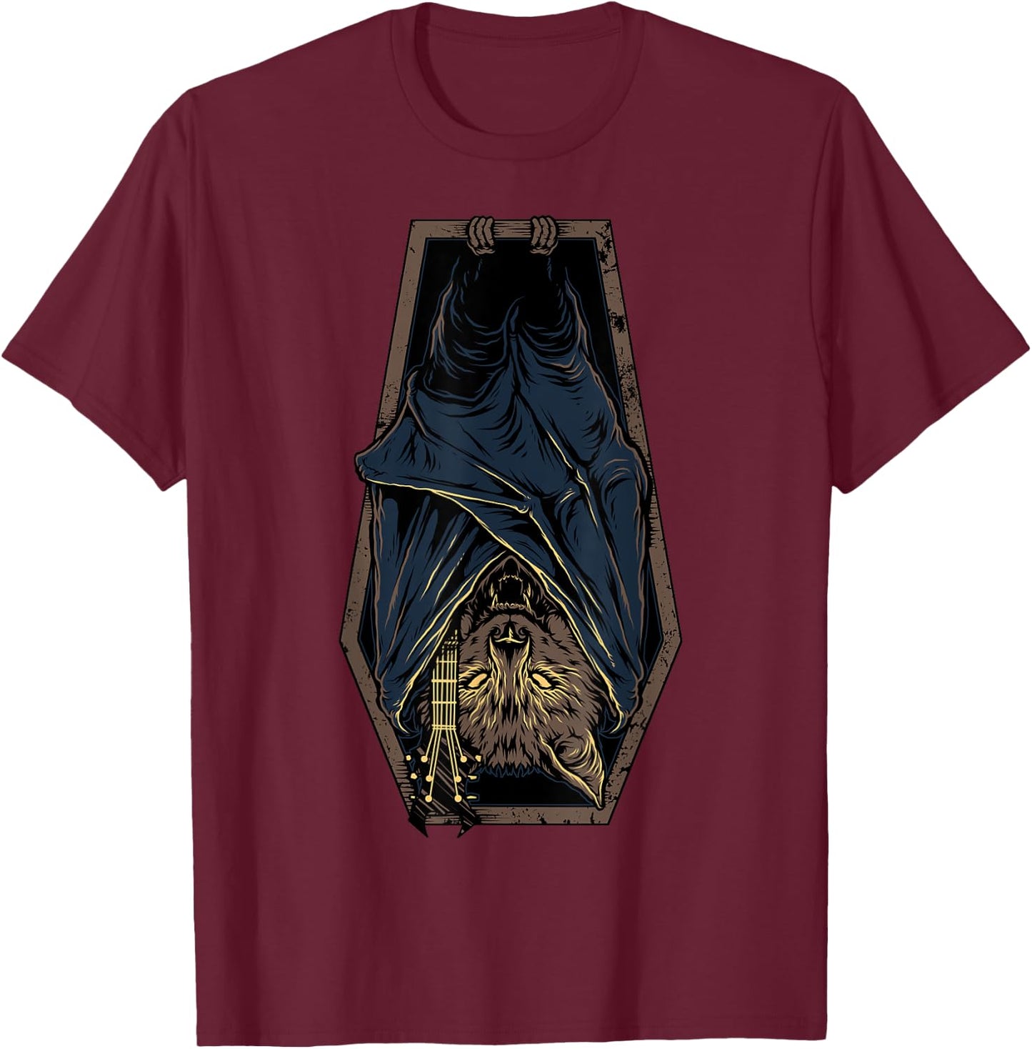 Death Metal Vampire Bat Cat Guitar Graphic Gift Women Girls Kids T-Shirt - T-Shirt | Maroon