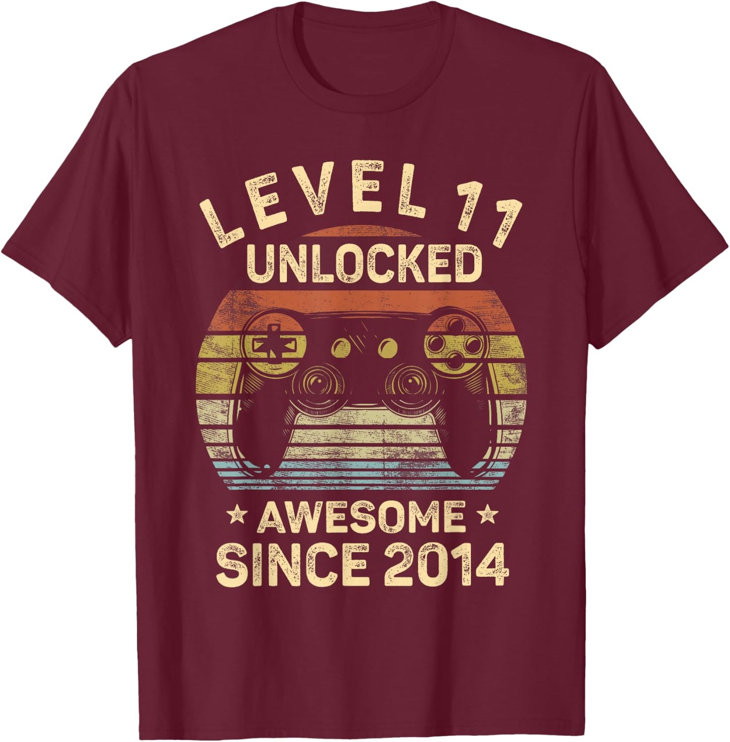 Level 11 Unlocked 11th Birthday 11 Year Old Gifts Gamer Bday T-Shirt - T-Shirt | Maroon