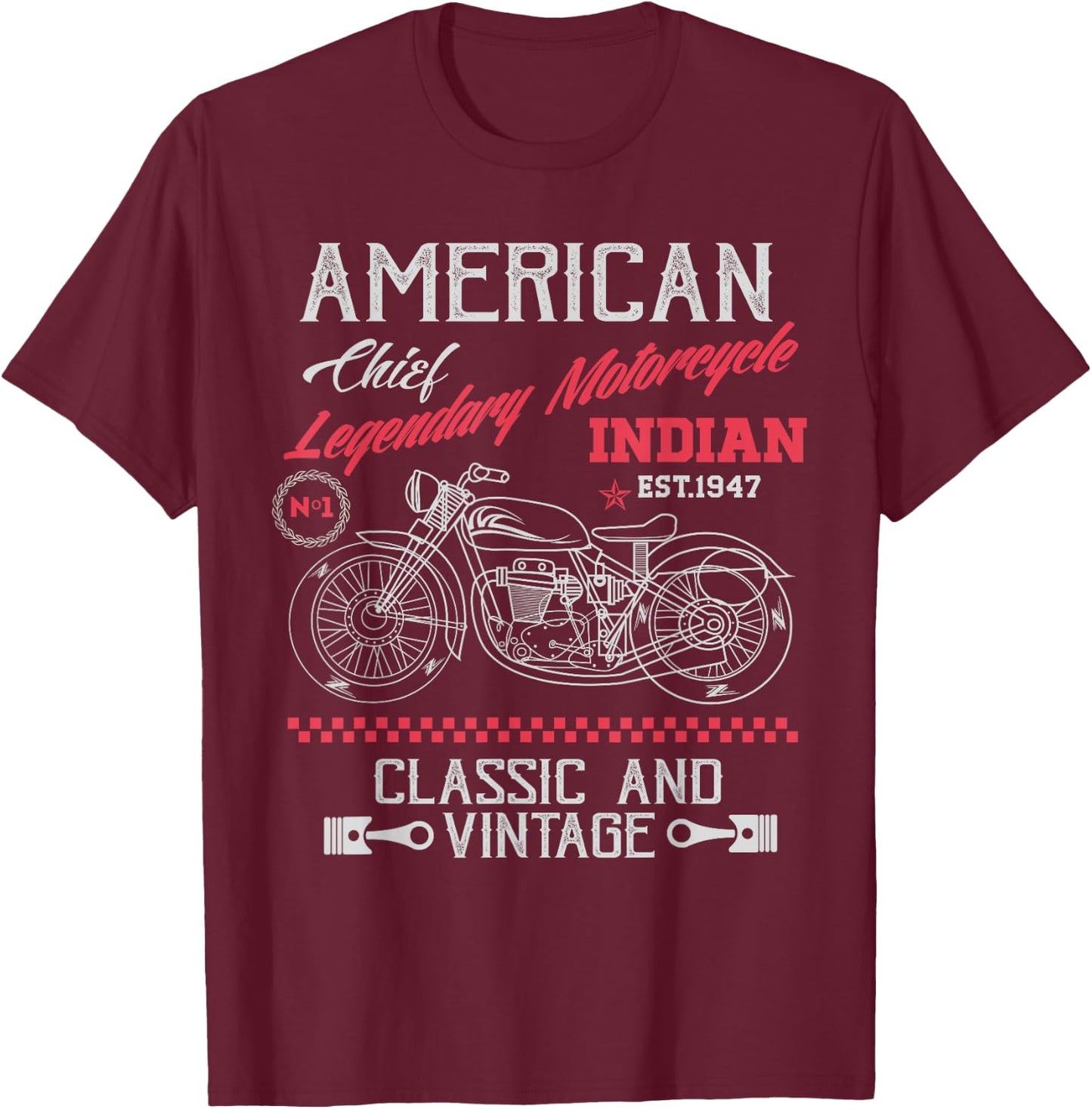 Vintage American Motorcycle Indian Old Bikers T-Shirt - T-Shirt | Maroon