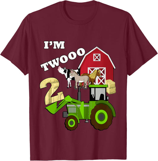 Cute & Sassy Custom Gifts Birthday 2 Im Twooo Tractor Farm Theme Gift T-Shirt - T-Shirt | Maroon
