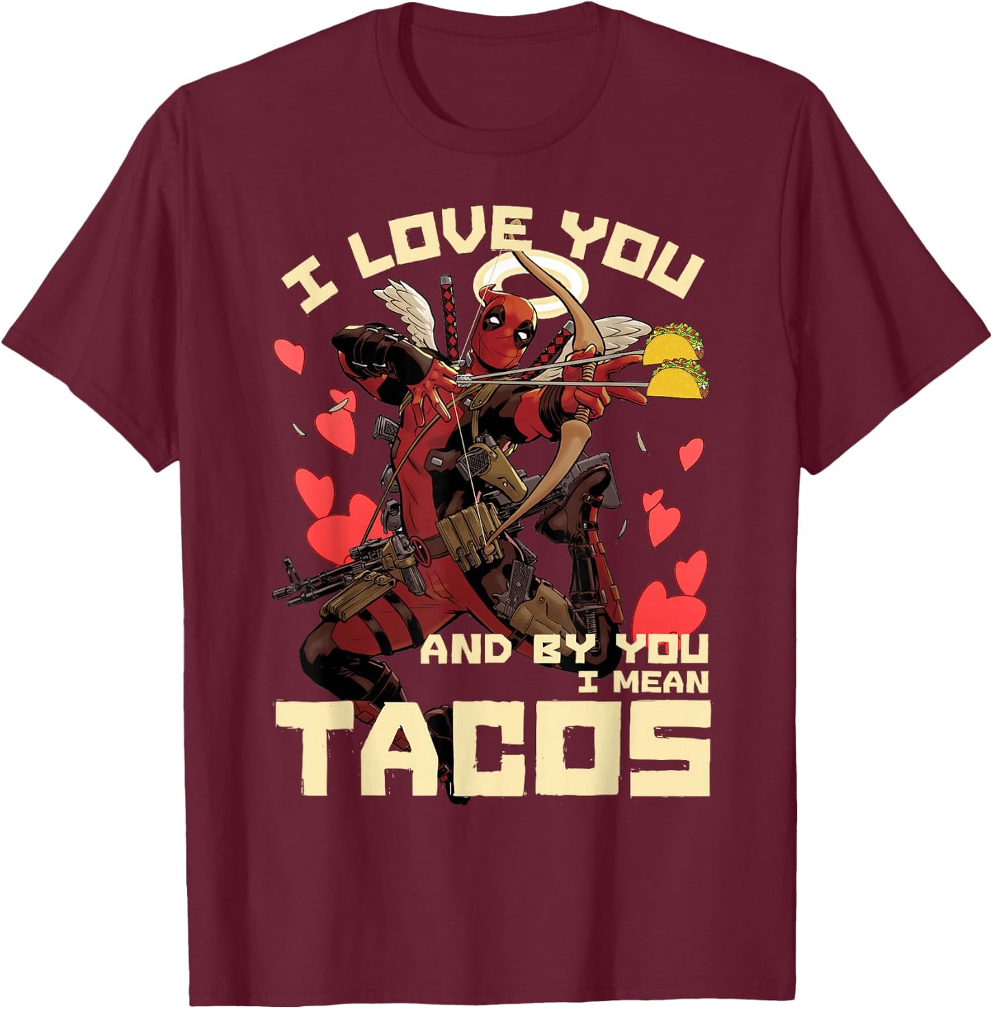 Marvel Deadpool Cupid Love for Tacos Graphic T-Shirt - T-Shirt | Maroon