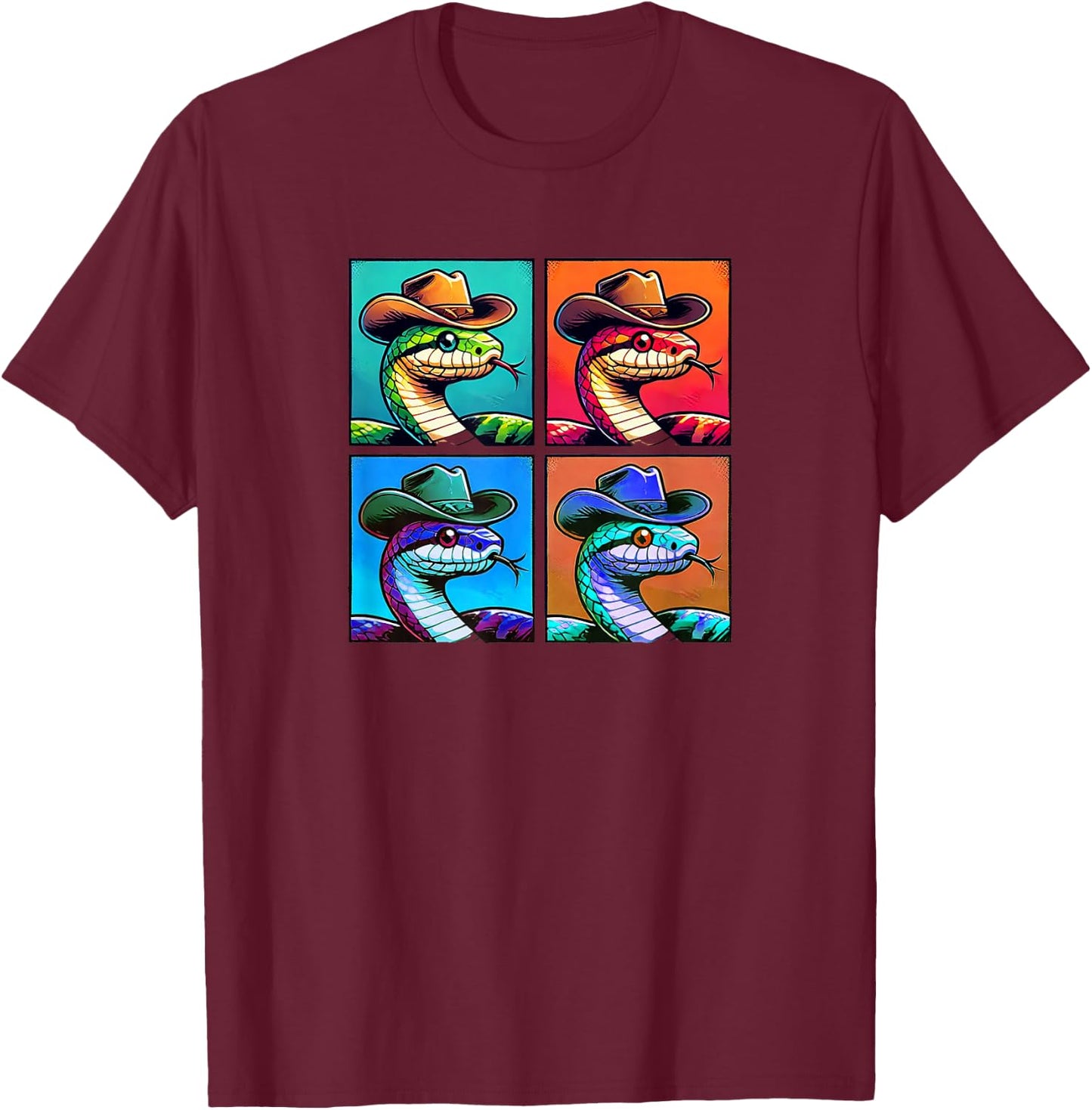 Snake In Cowboy Hat Funny Animal Cowboy Snake Owner Pic T-Shirt - T-Shirt | Maroon