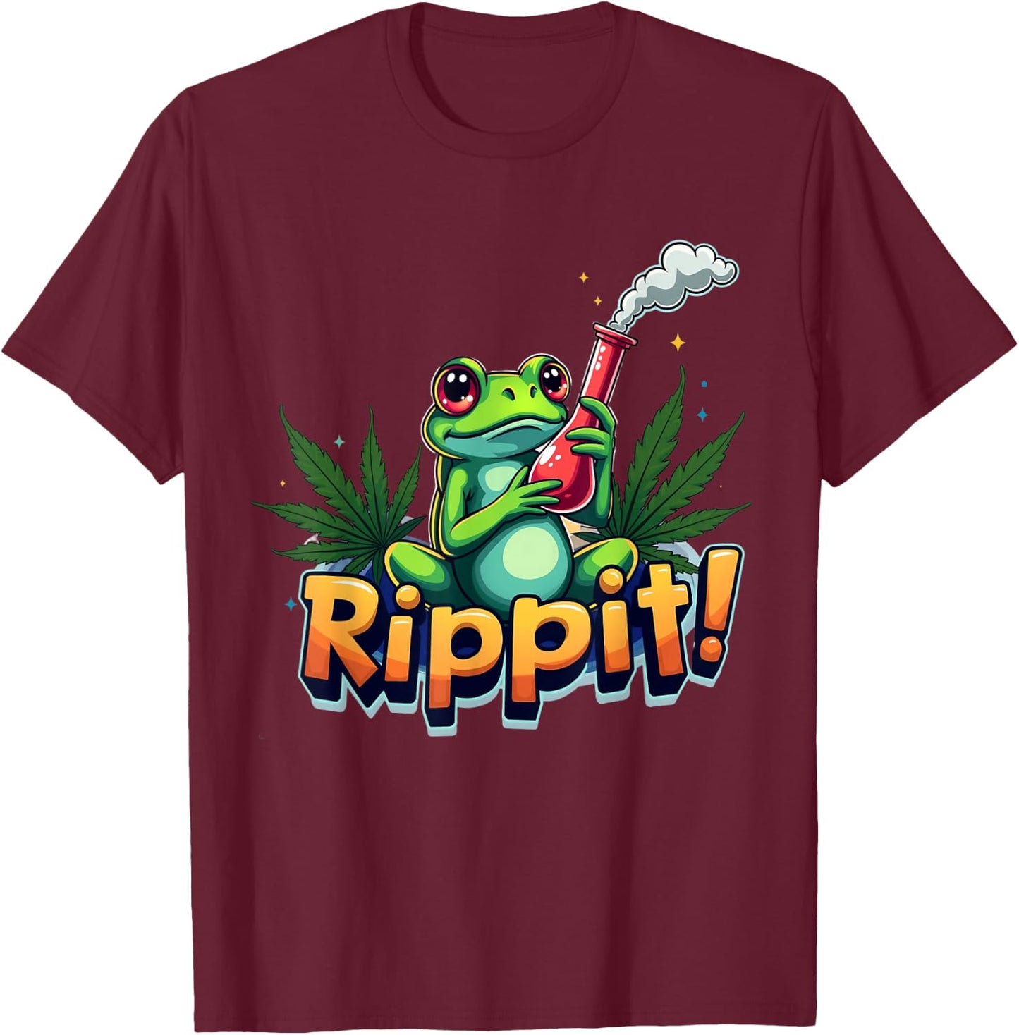 Rippit! Marijuana Bong Smoking Tree Frog T-Shirt - T-Shirt | Maroon