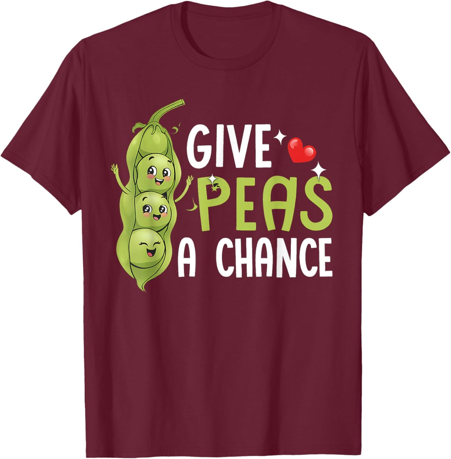 Vegan Vegetable Give Peas A Chance Earth Day T-Shirt - T-Shirt | Maroon