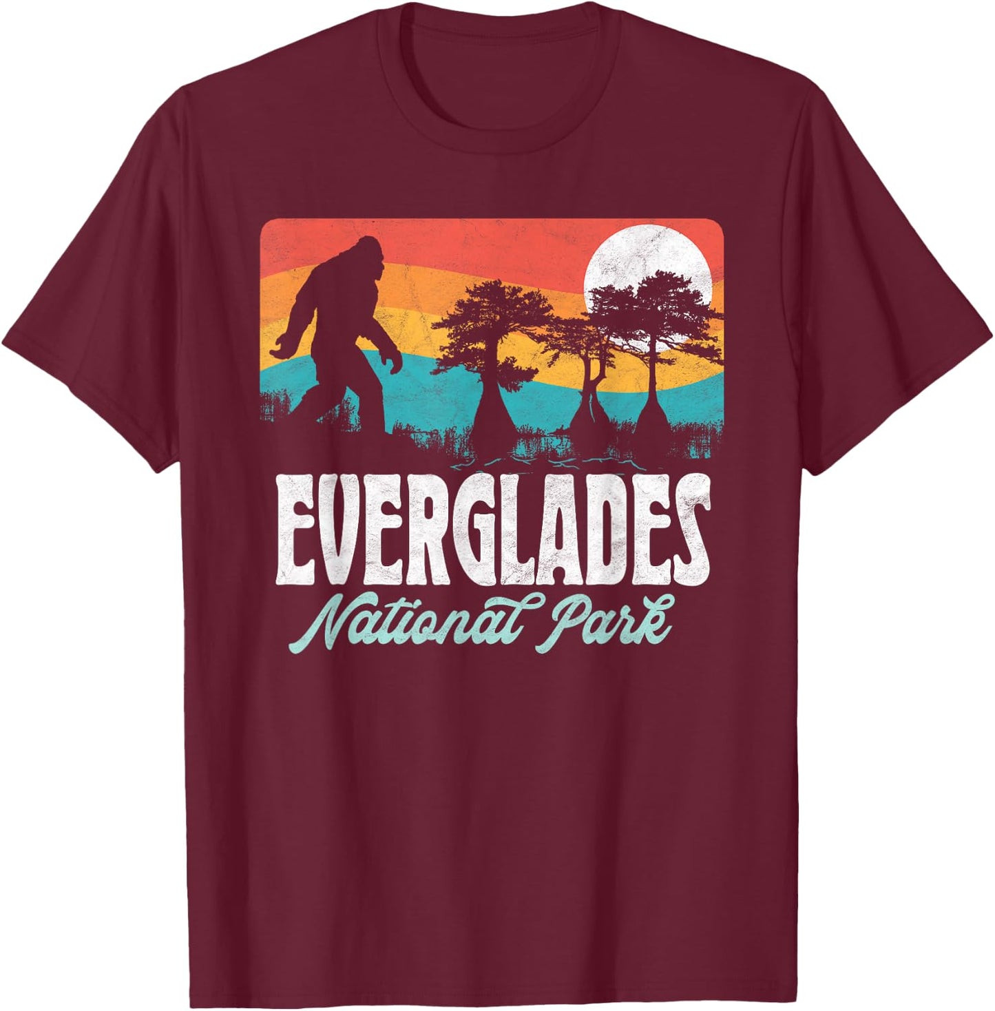 Everglades National Park Florida Bigfoot Swamp Ape & Trees T-Shirt - T-Shirt | Maroon