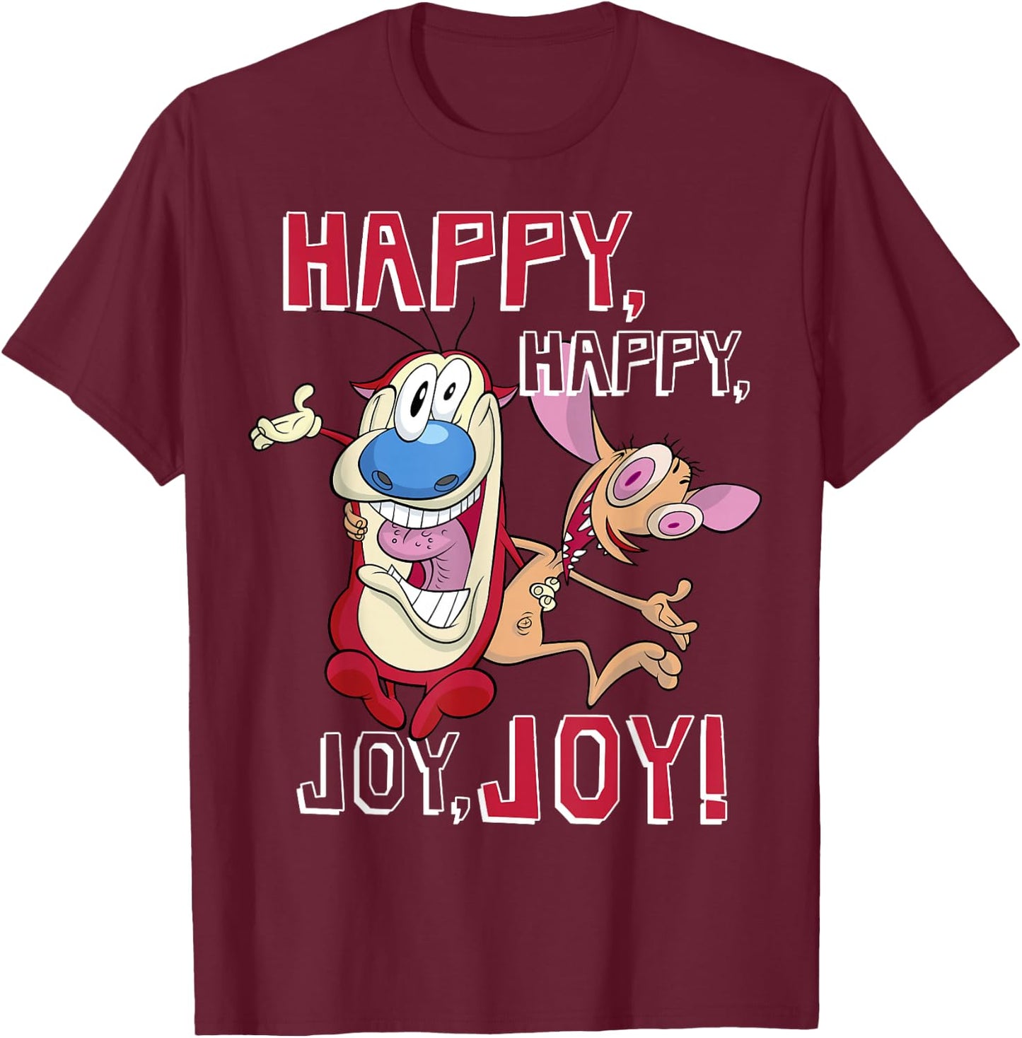 Ren and Stimpy Happy Joy Crazy Eyes BFFs T-Shirt - T-Shirt | Maroon