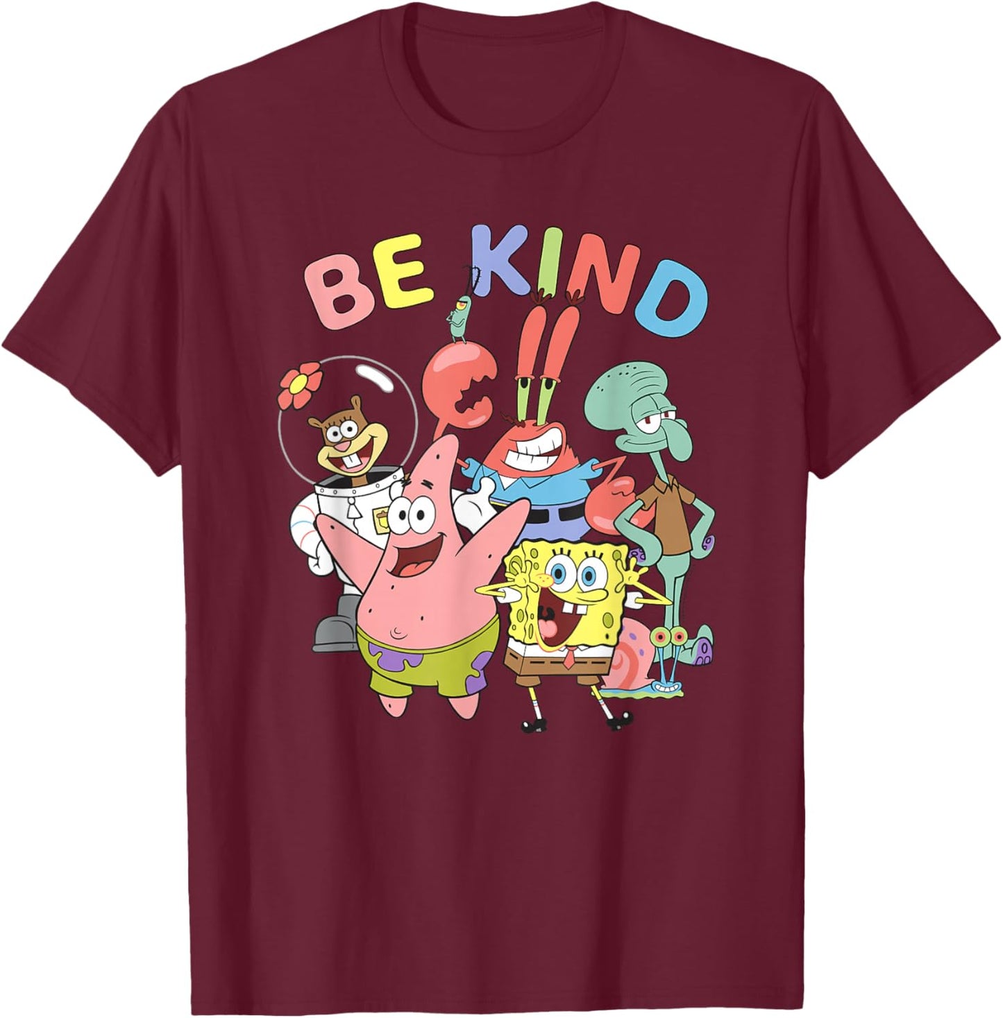 Spongebob Squarepants Be Kind Bikini Bottom Crew T-Shirt - T-Shirt | Maroon