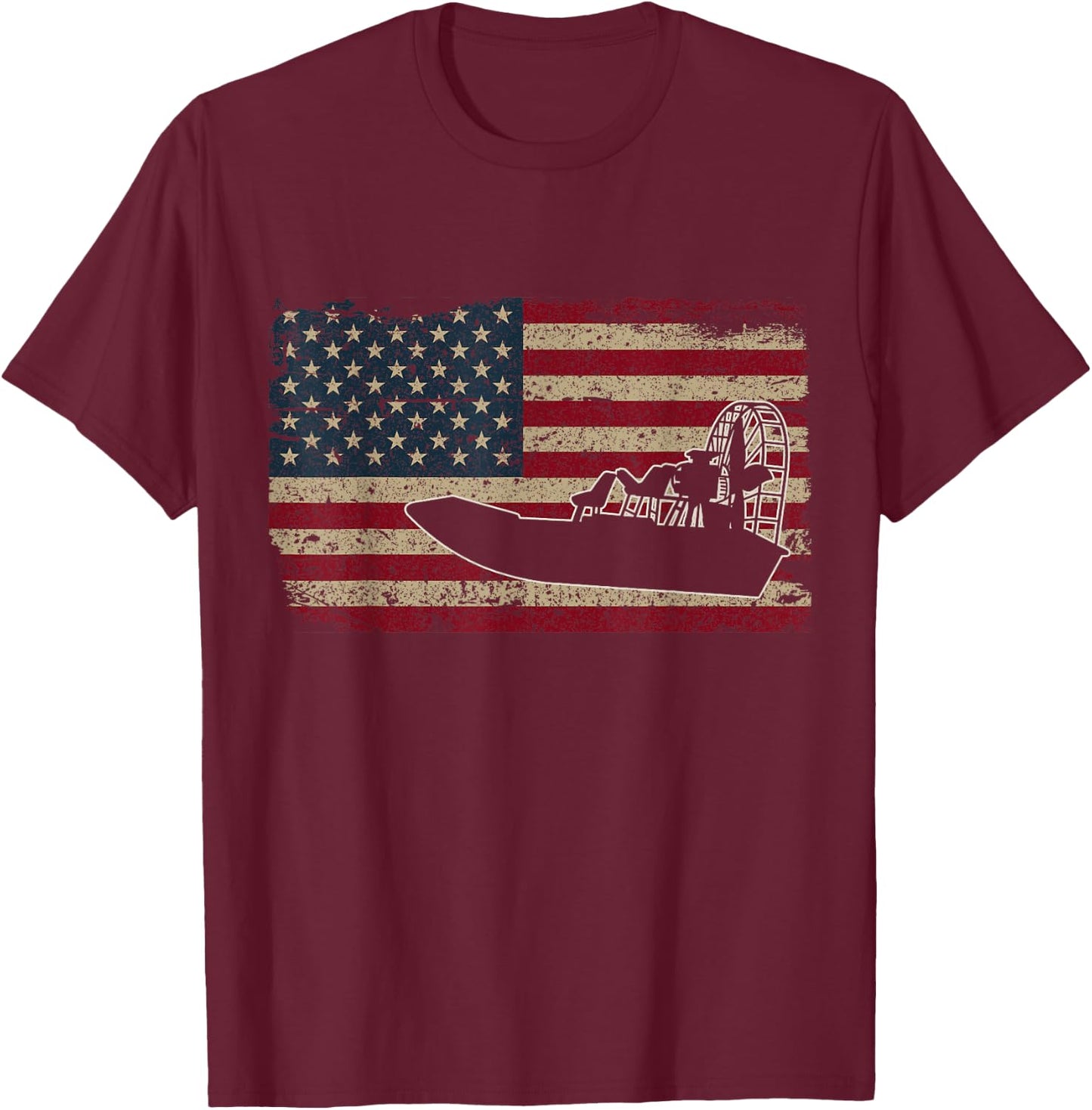 Airboat America Flag I Patriotic Airboat Captain Racing Gift T-Shirt - T-Shirt | Maroon