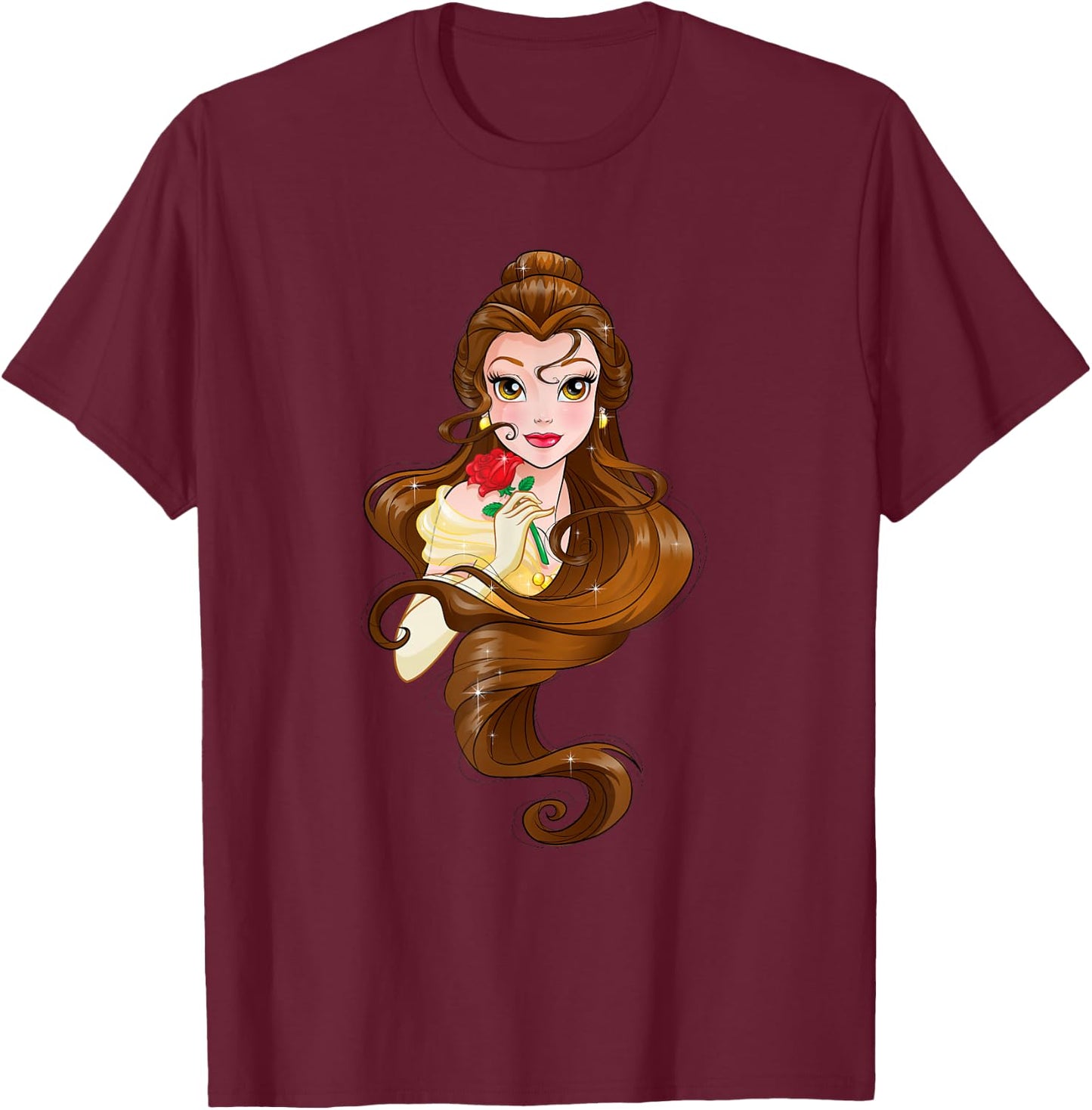 Disney Belle Black Classic Fit - Adult Round Neck Short Sleeve Fantasy T-Shirt - T-Shirt | Maroon