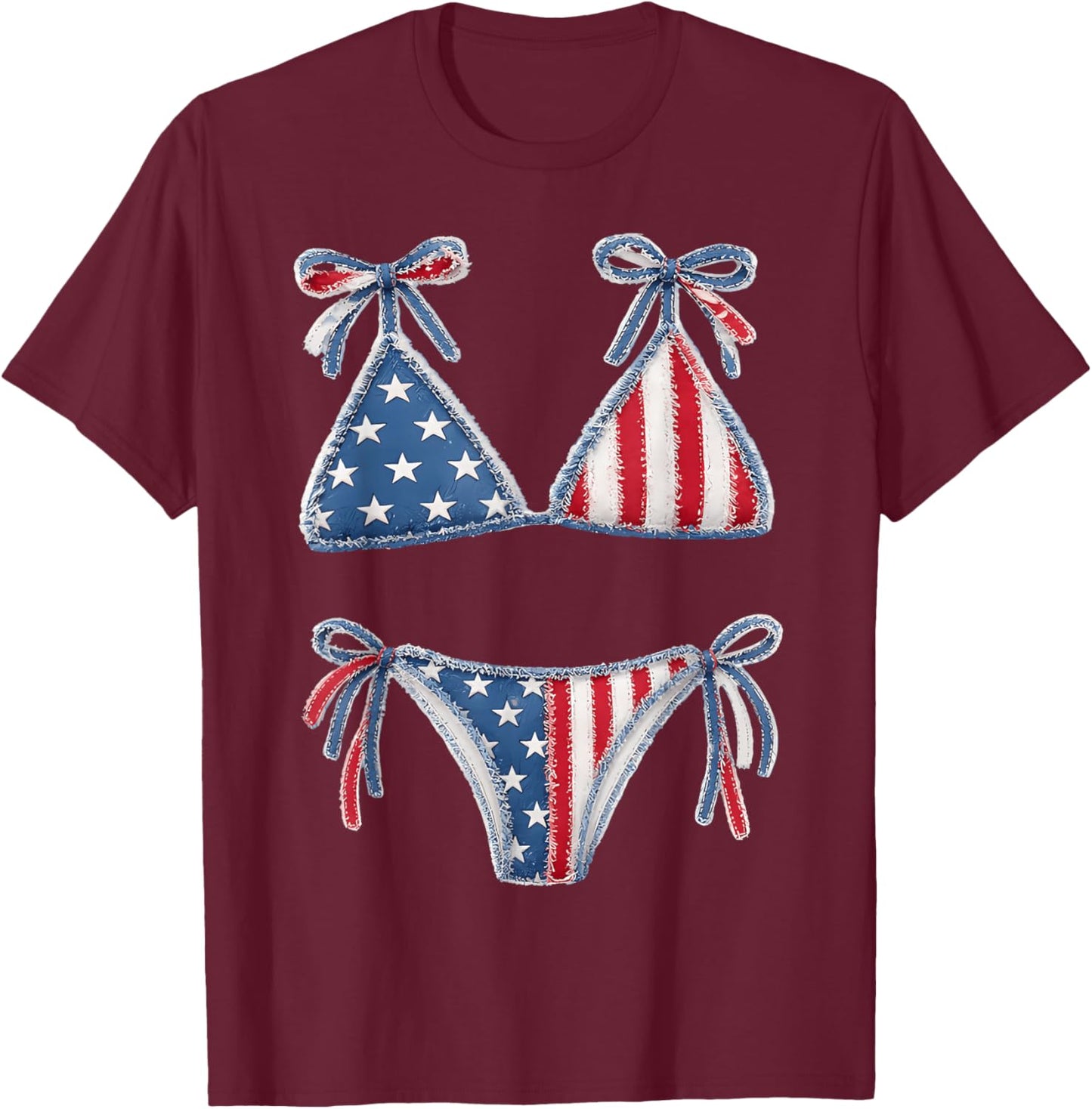 Bikini American Flag Cover Up Swimsuit 4th of July American T-Shirt - T-Shirt | Maroon