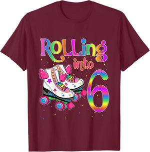 Rolling Into 6 years Let's Roll I'm Turning 6 Roller Skate T-Shirt - T-Shirt | Maroon
