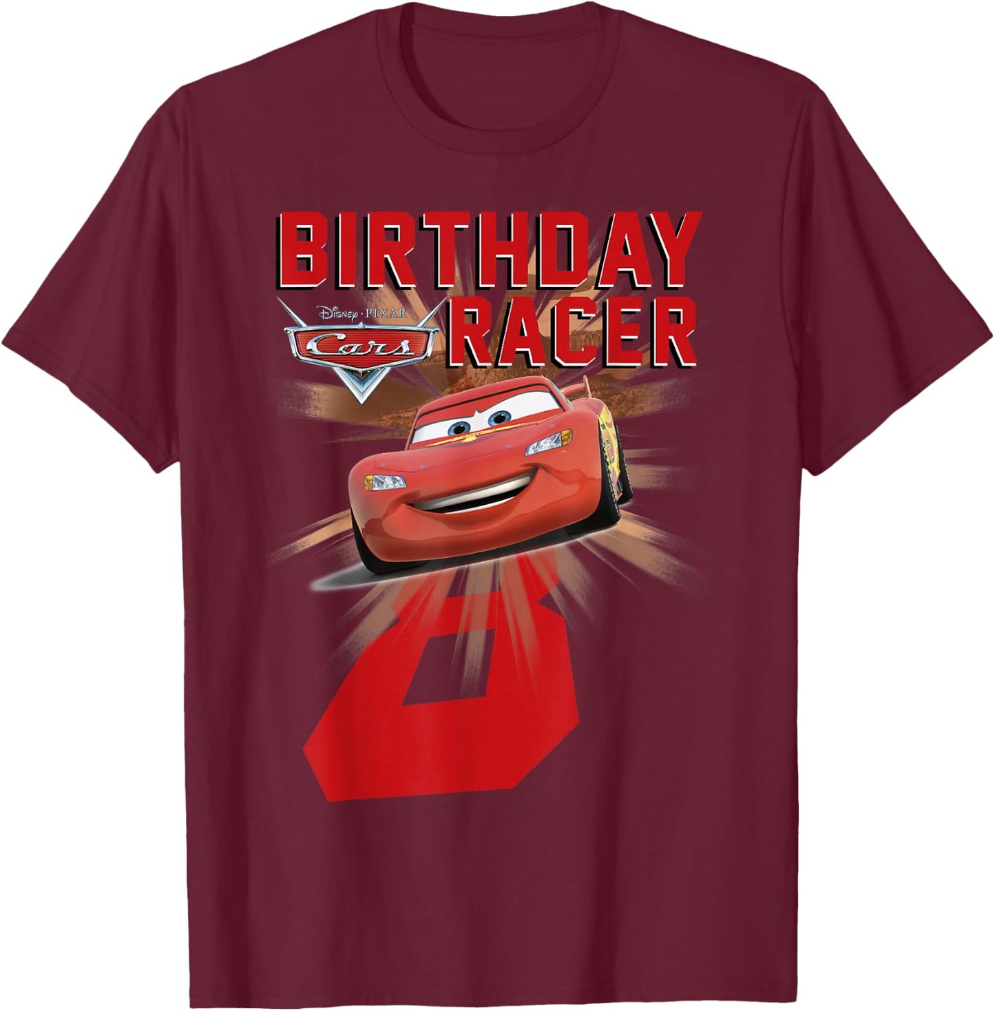 Disney Pixar Cars 8th Birthday Racer McQueen Graphic T-Shirt - T-Shirt | Maroon