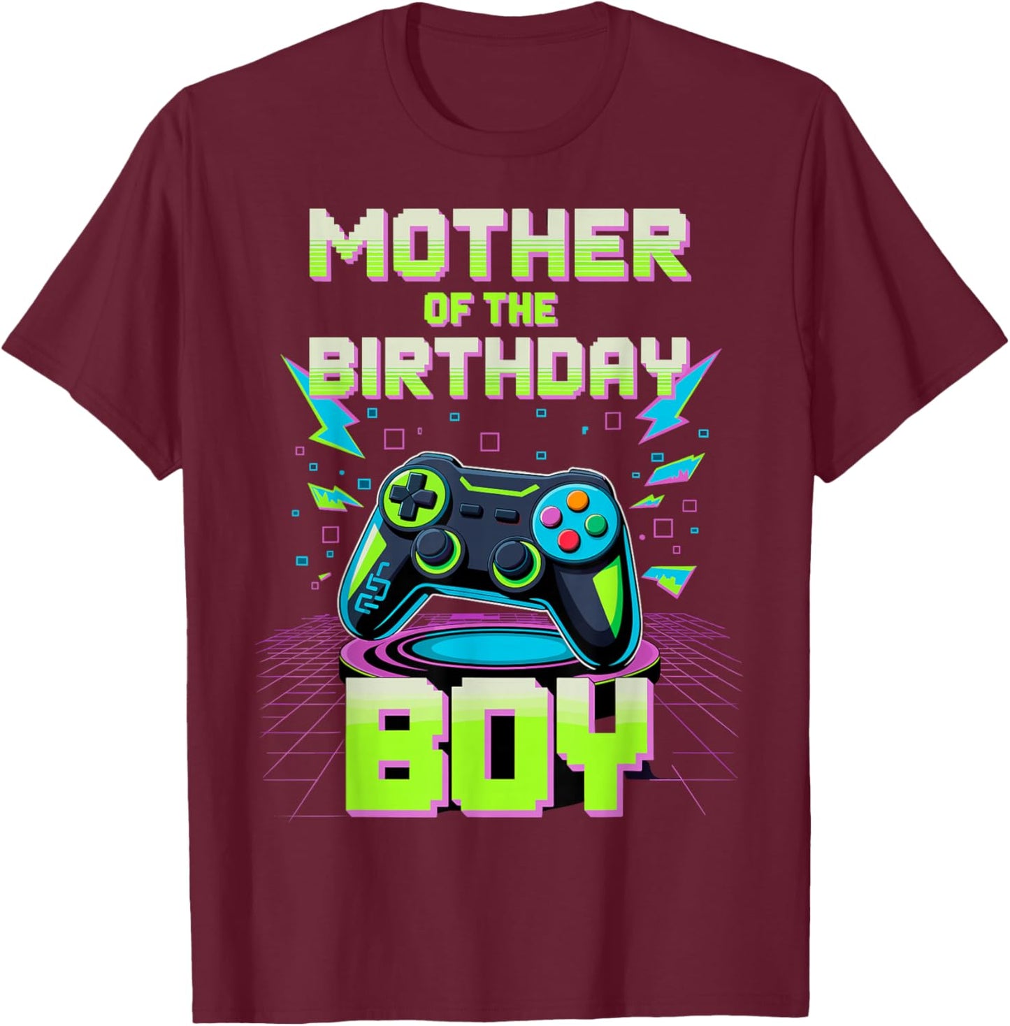 Mother Mom of the Birthday Boy Video Game Controler Gamer T-Shirt - T-Shirt | Maroon