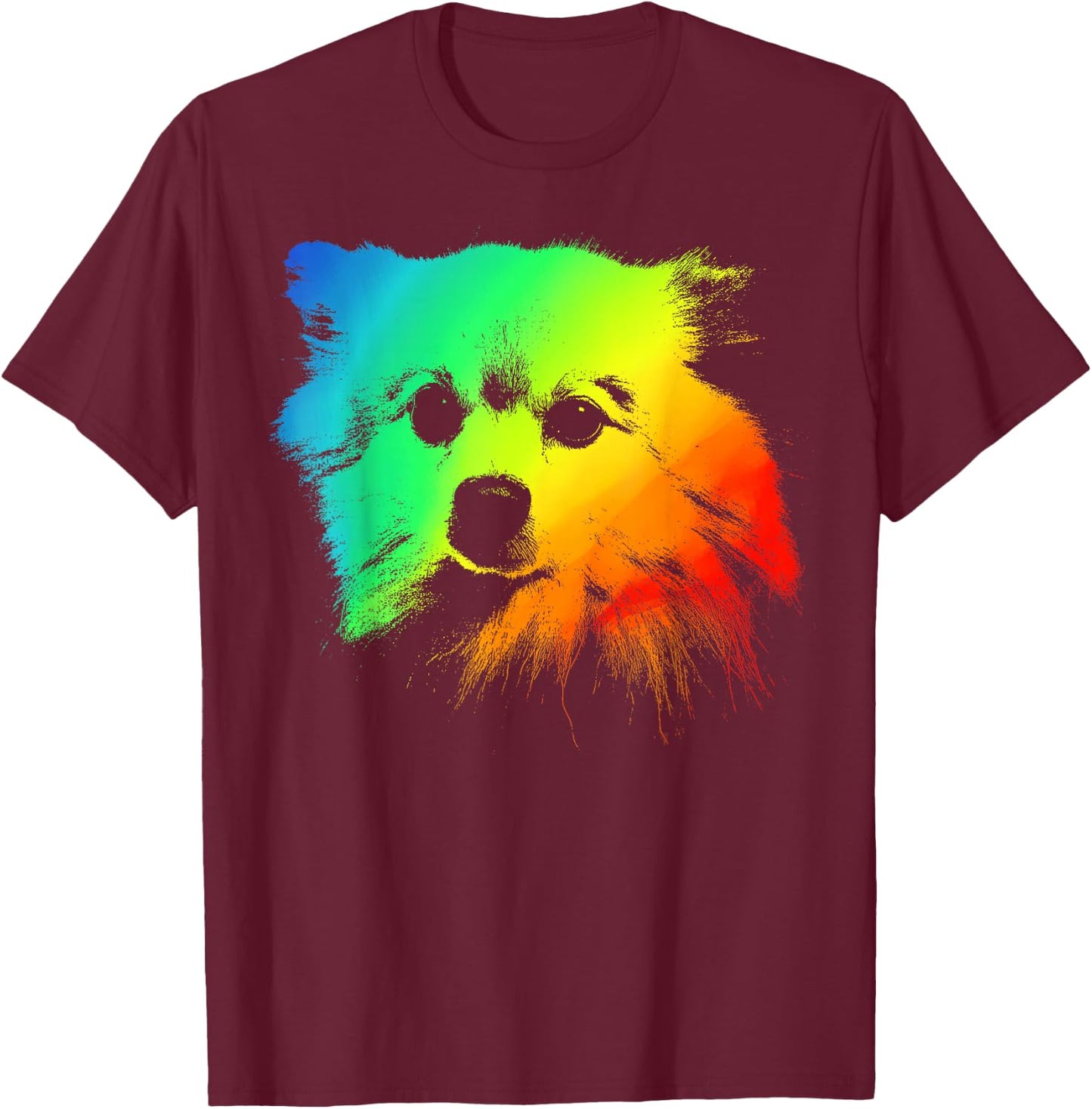 POM-CHI Colorful Rainbow Retro T-Shirt - T-Shirt | Maroon