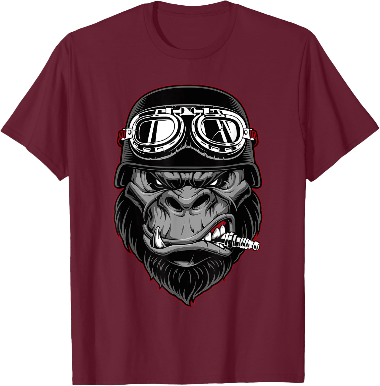 Biker Gorilla Motorcycle Silver Back Monkey Gift T-Shirt - T-Shirt | Maroon