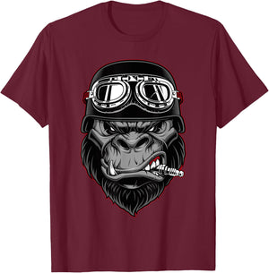 Biker Gorilla Motorcycle Silver Back Monkey Gift T-Shirt - T-Shirt | Maroon