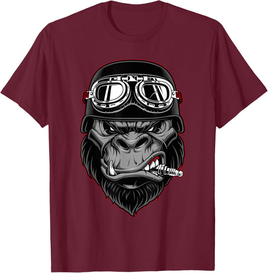 Biker Gorilla Motorcycle Silver Back Monkey Gift T-Shirt - T-Shirt | Maroon