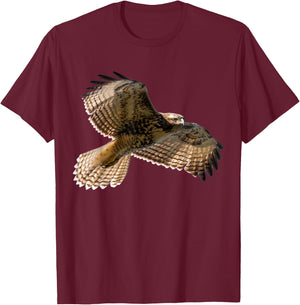 CanvasByNature Red-Tailed Hawk - Women's Classic Fit Black Short Sleeve - Wildlife Animal Print - Small T-Shirt - T-Shirt | Maroon
