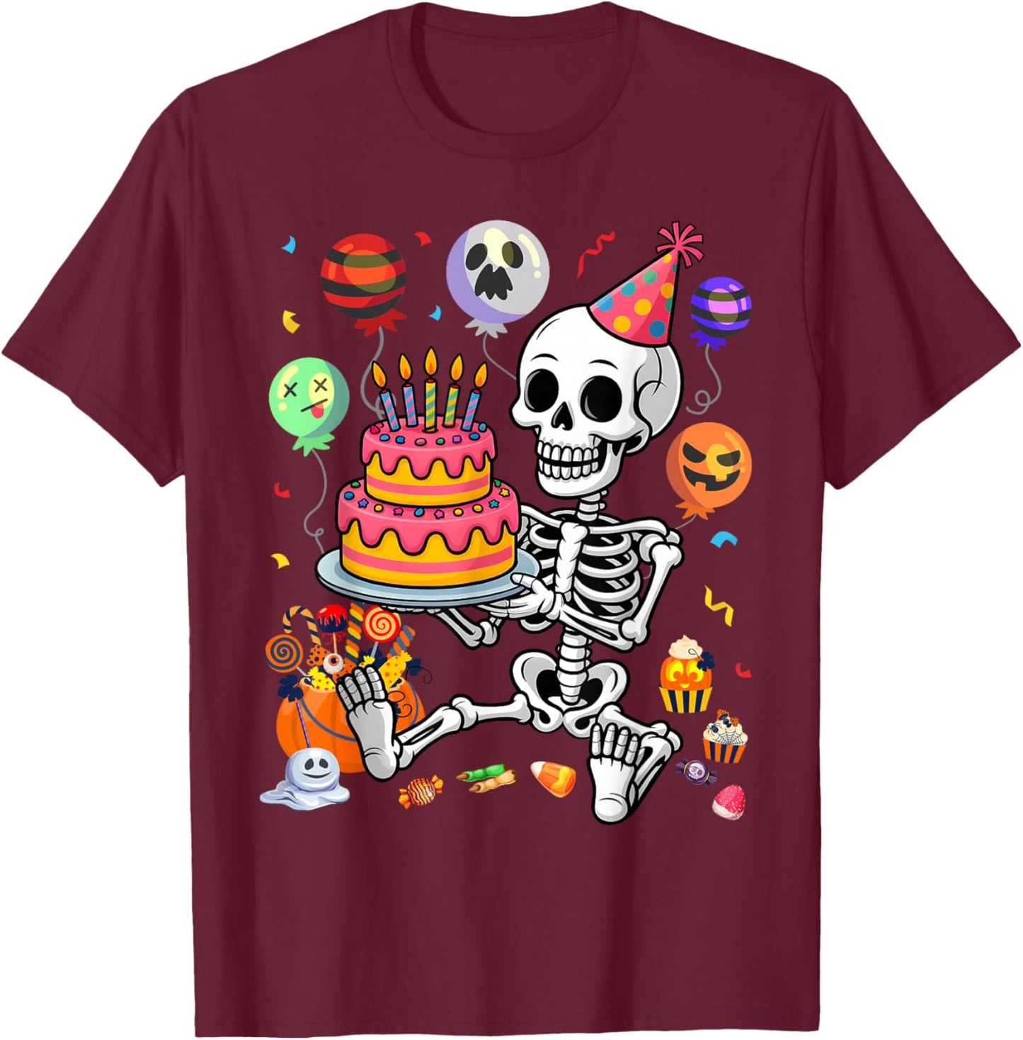 Halloween Birthday Outfit Skeleton Party T-Shirt - T-Shirt | Maroon