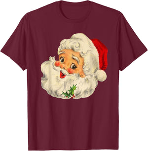 Cool Vintage Christmas Santa Claus Face T-Shirt - T-Shirt | Maroon