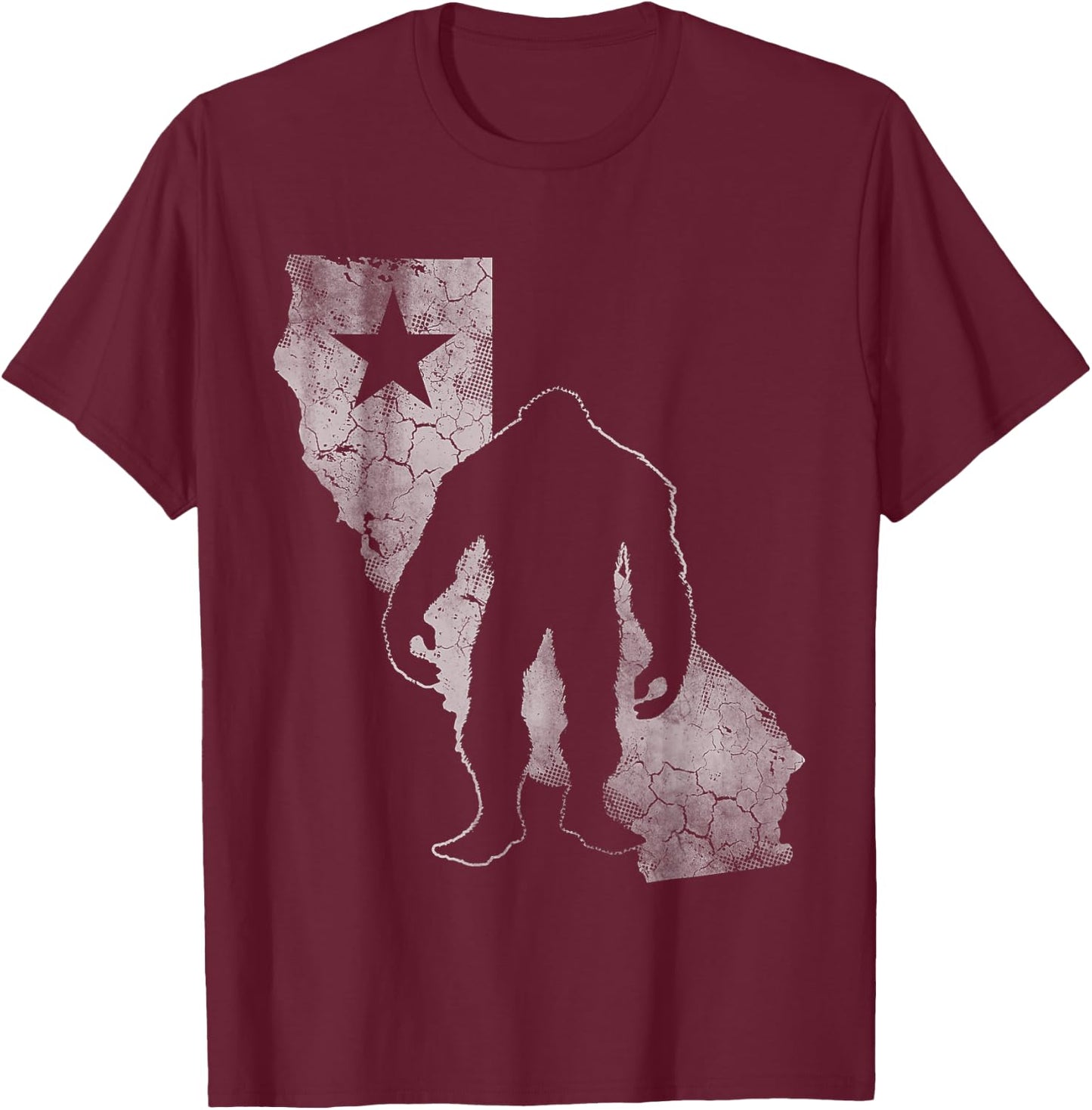 California Sasquatch Vintage Distressed Squatch Big Foot T-Shirt - T-Shirt | Maroon