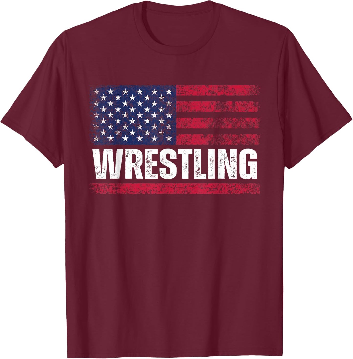 US Flag Wrestling American Flag Wrestling Wrestle Vintage T-Shirt - T-Shirt | Maroon