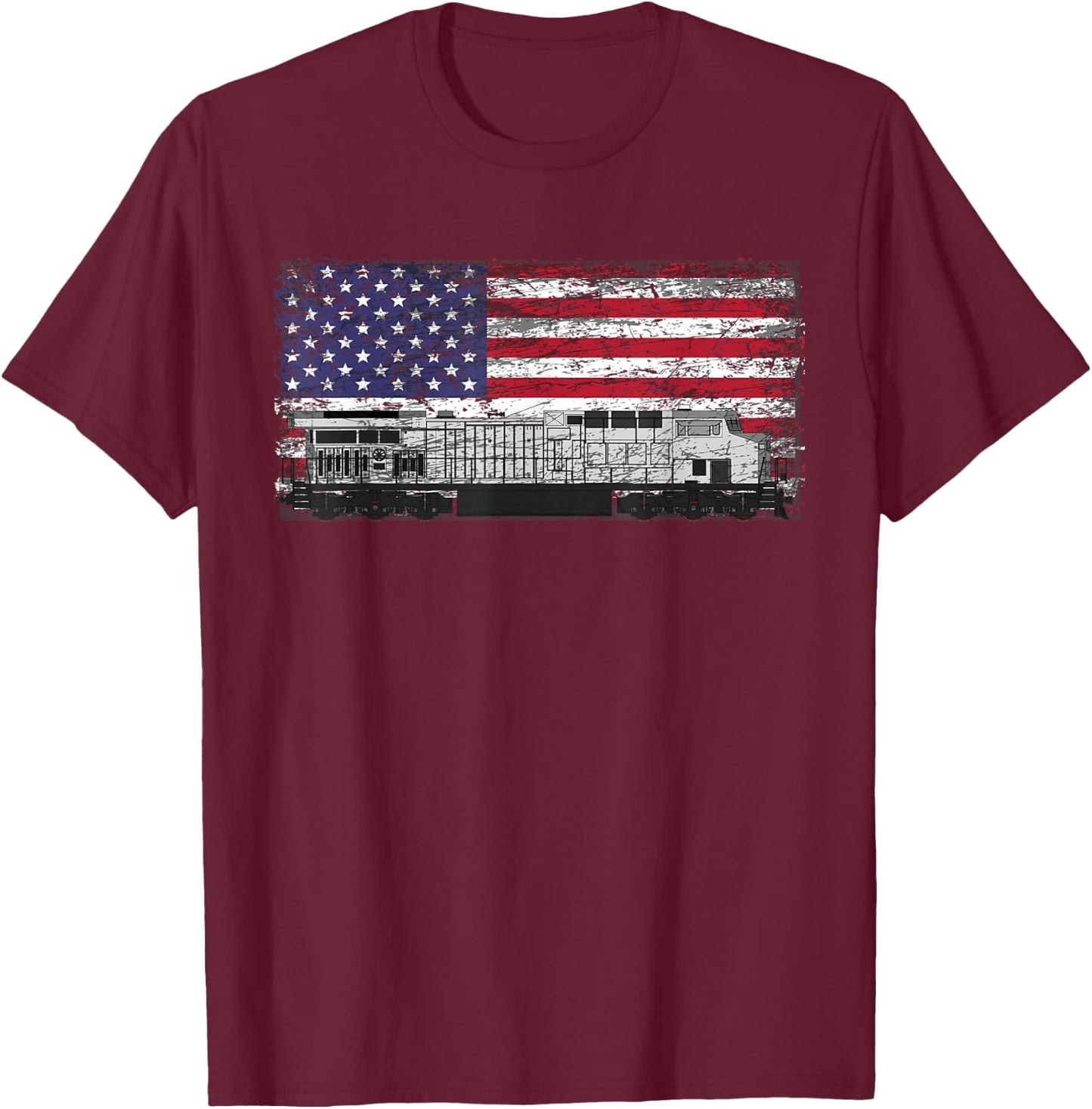 Train Railroad American Flag T Shirt T-Shirt - T-Shirt | Maroon
