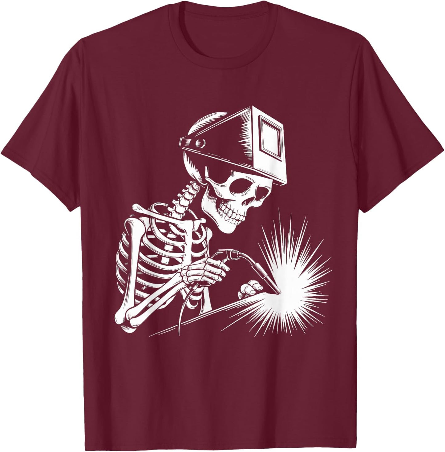 Funny Skeleton Welding Lovers Spooky Halloween Welder T-Shirt - T-Shirt | Maroon