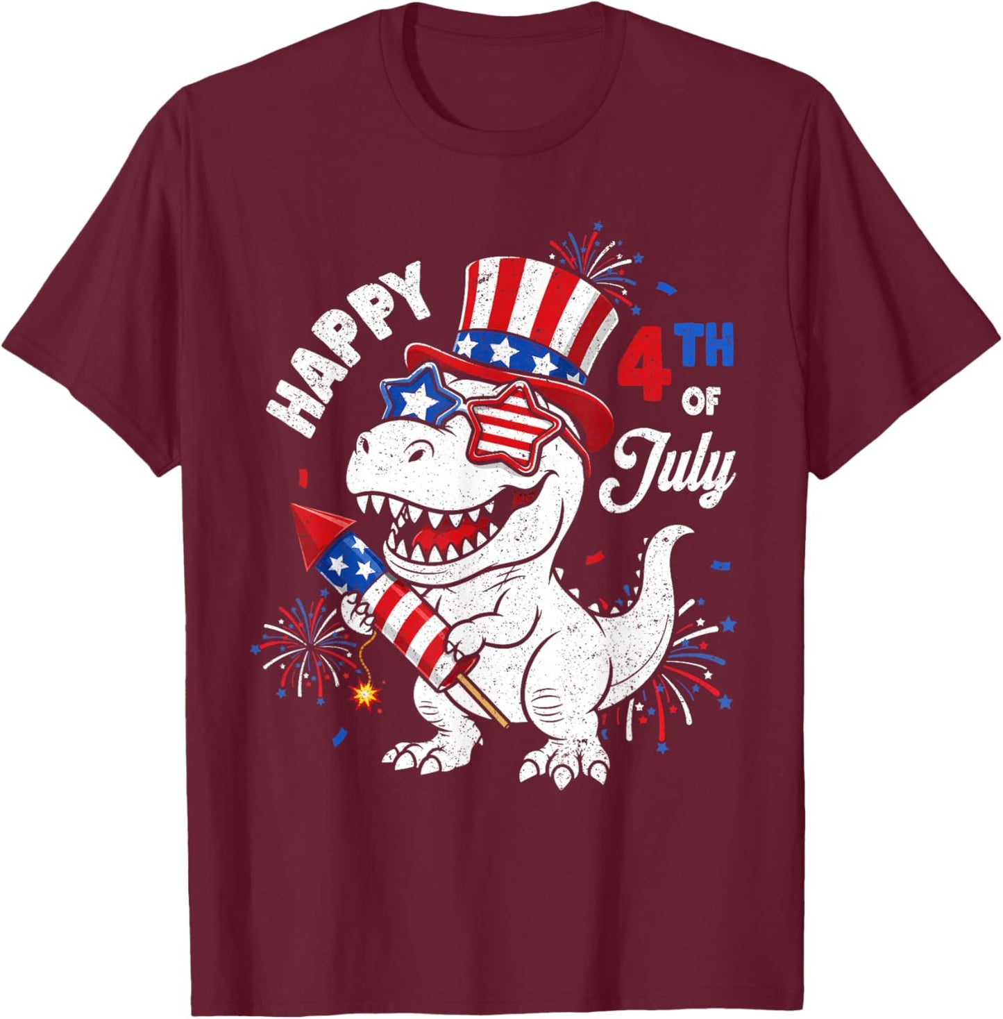 Funny 4th of July T-Rex Dino Dinosaur Patriotic Toddler Boys T-Shirt - T-Shirt | Maroon