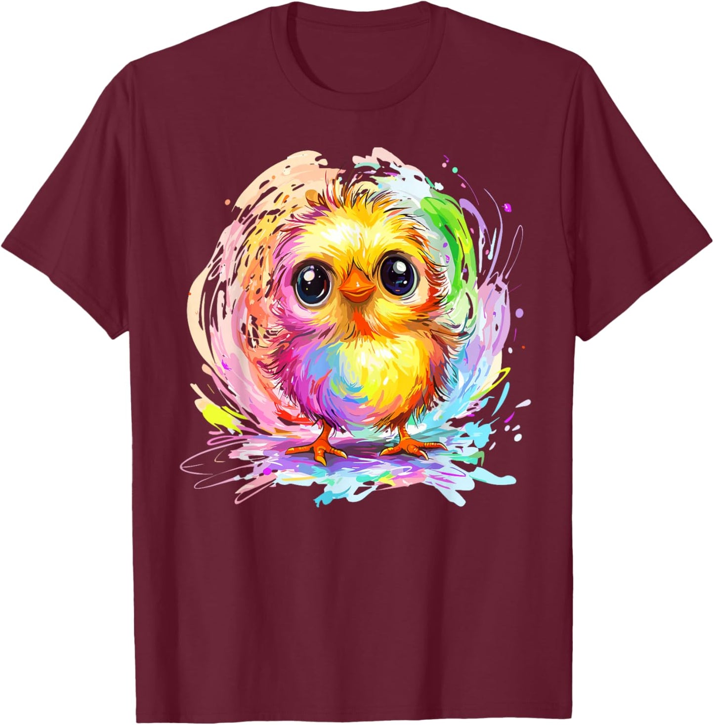 Cute Colorful Chick Rainbow Splash T-Shirt - T-Shirt | Maroon