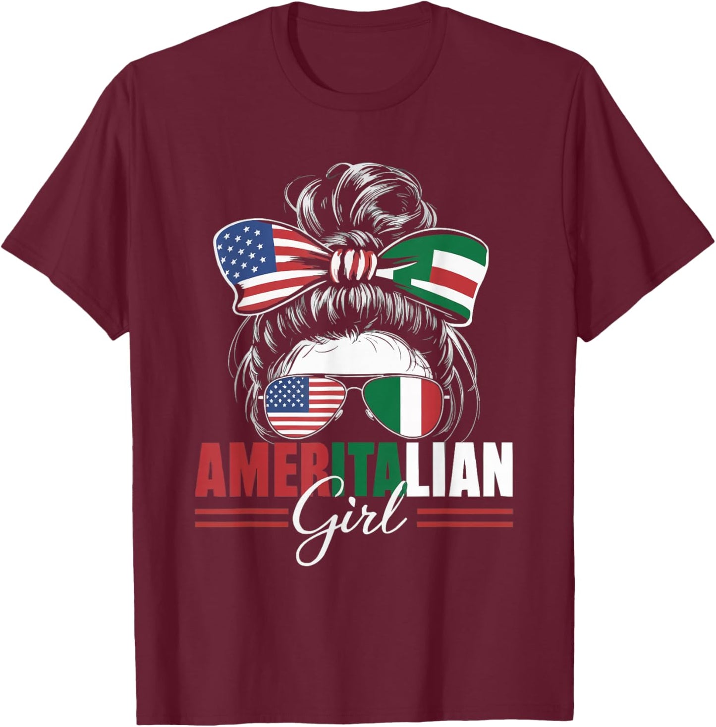 Half Italian Half American USA Flag Italy America T-Shirt - T-Shirt | Maroon