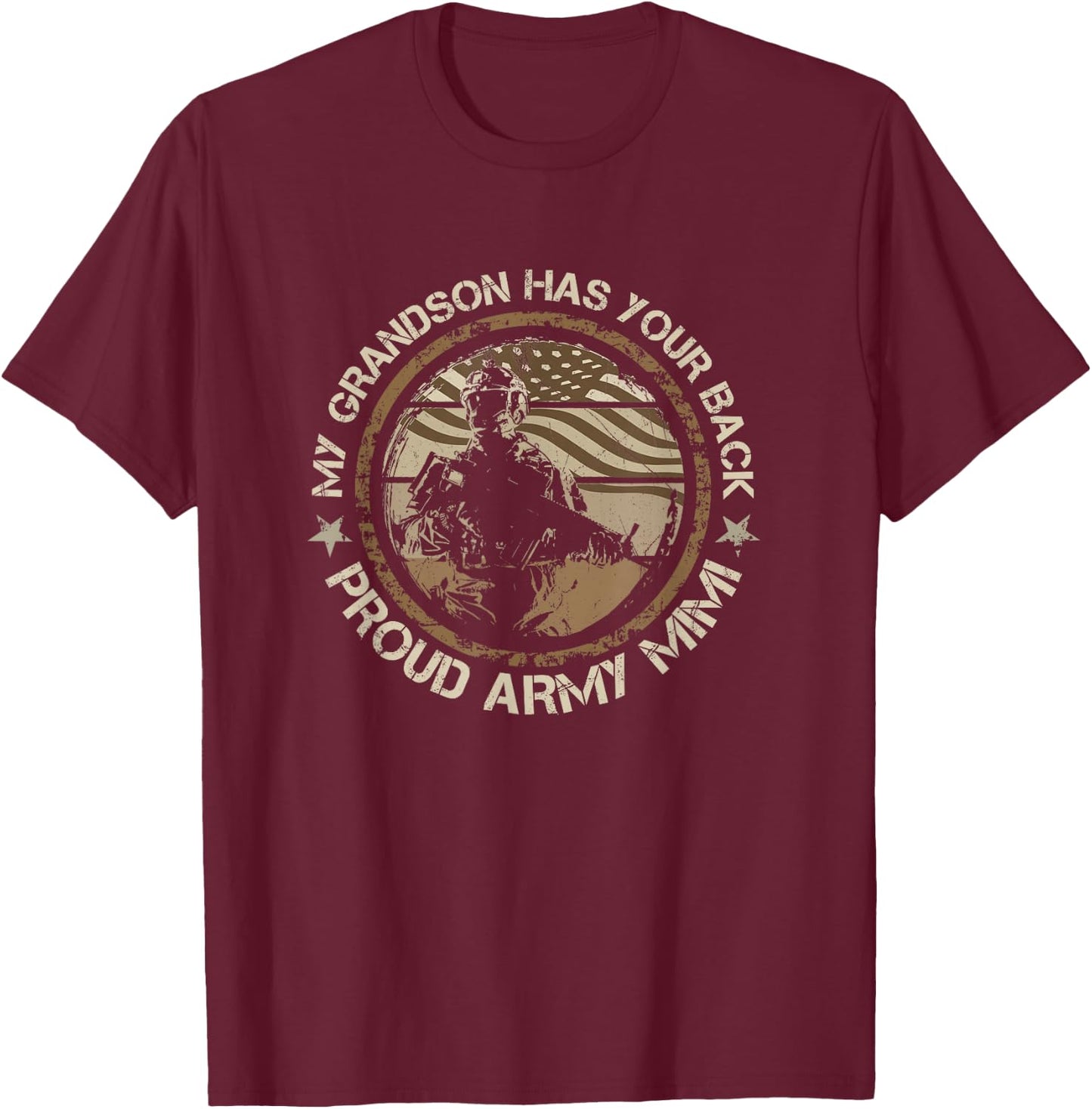 My Grandson Has Your Back Proud Army Mimi Military Family T-Shirt - T-Shirt | Maroon