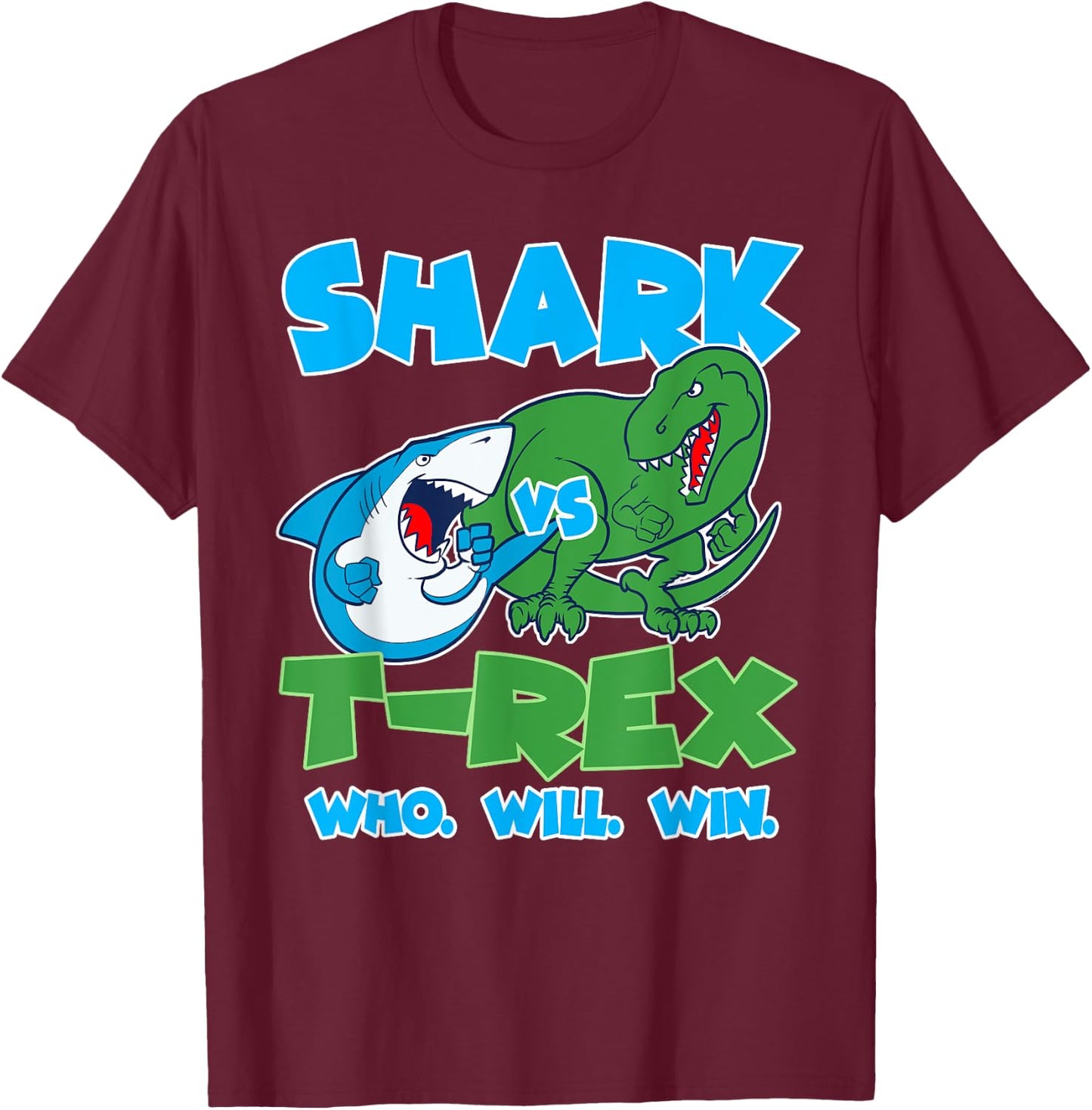 Funny Shark vs T-Rex Who Will Win great for kids T-Shirt - T-Shirt | Maroon