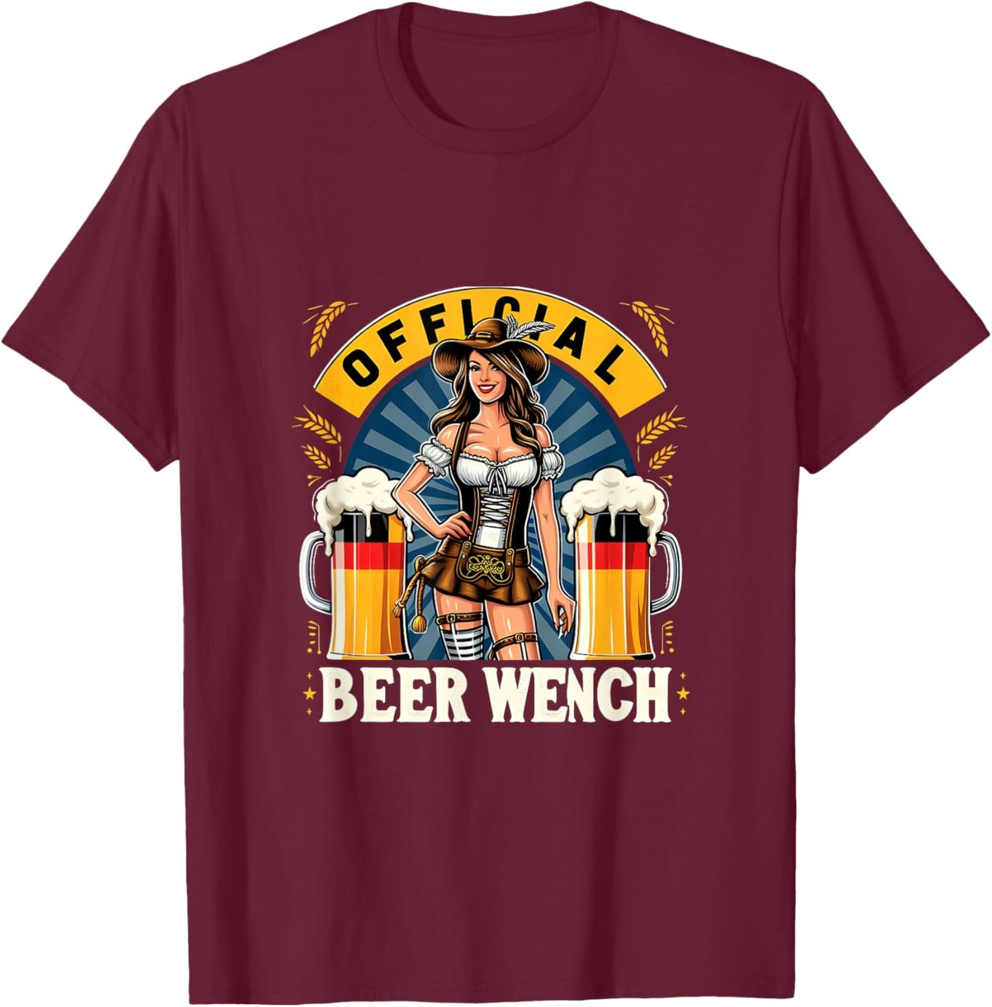 Official Beer Wench Oktoberfest Drinking Team German Flag T-Shirt - T-Shirt | Maroon