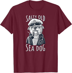 Maritime Dog Salty Old Sea Dog Capitain Nautical T-Shirt - T-Shirt | Maroon