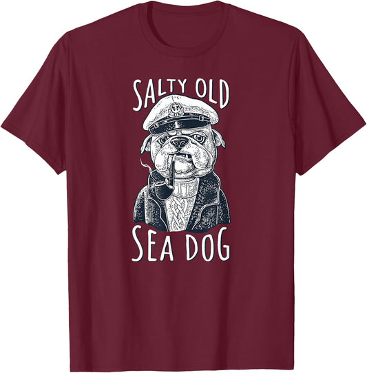 Maritime Dog Salty Old Sea Dog Capitain Nautical T-Shirt - T-Shirt | Maroon
