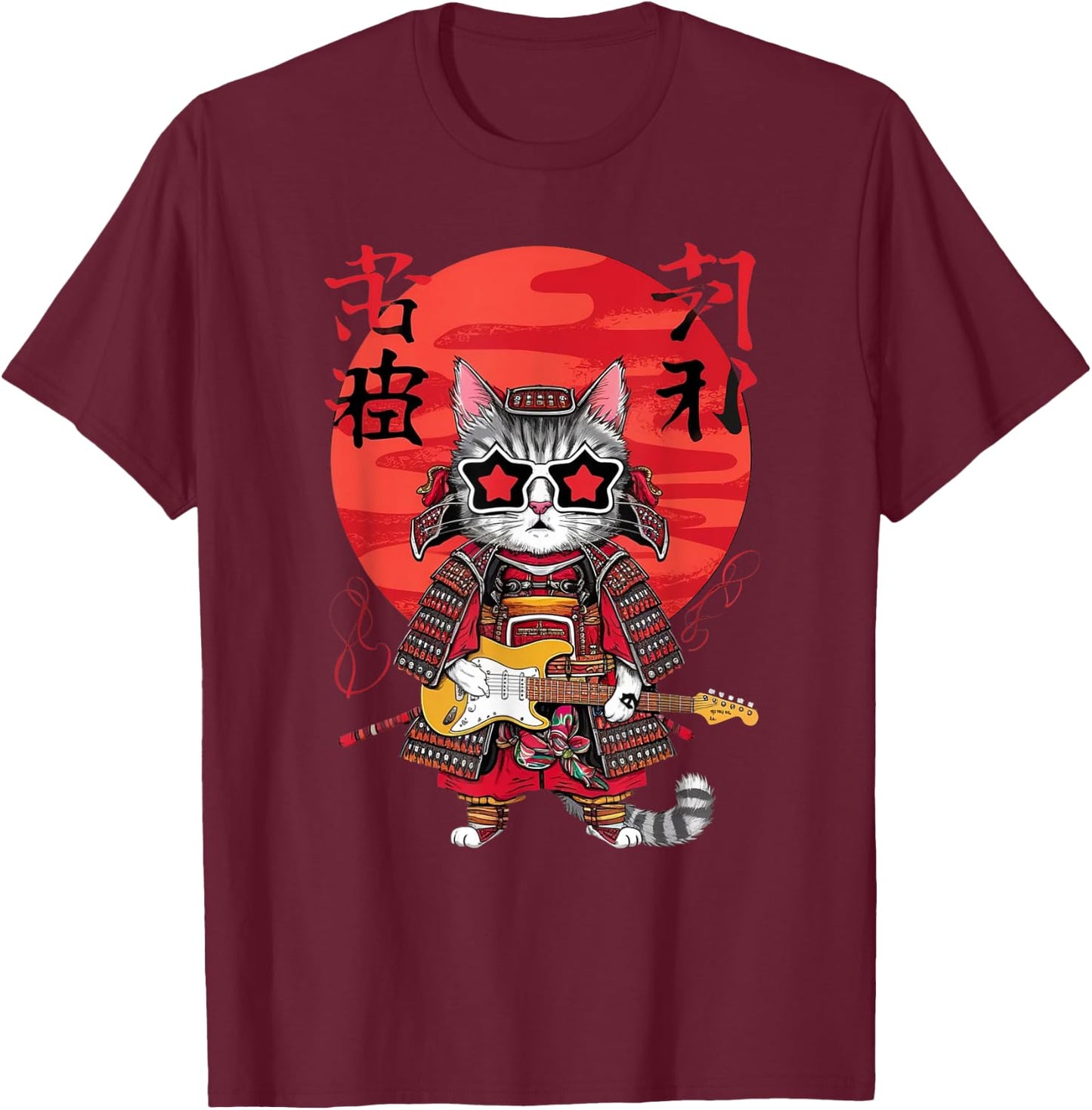 Samurai Cat Guitar Ninja Aesthetic Japanese Katana Tokyo Women Kids T-Shirt - T-Shirt | Maroon