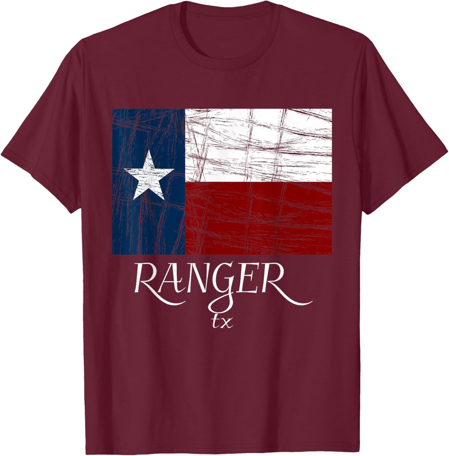 Ranger TX - | City State - Texas Flag T-Shirt - T-Shirt | Maroon