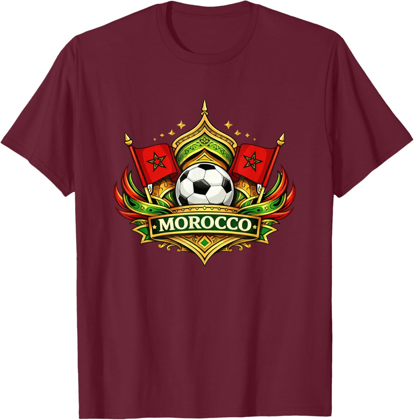 I Love Morocco, Morocco Country Flag, Football Pride Atlas T-Shirt - T-Shirt | Maroon