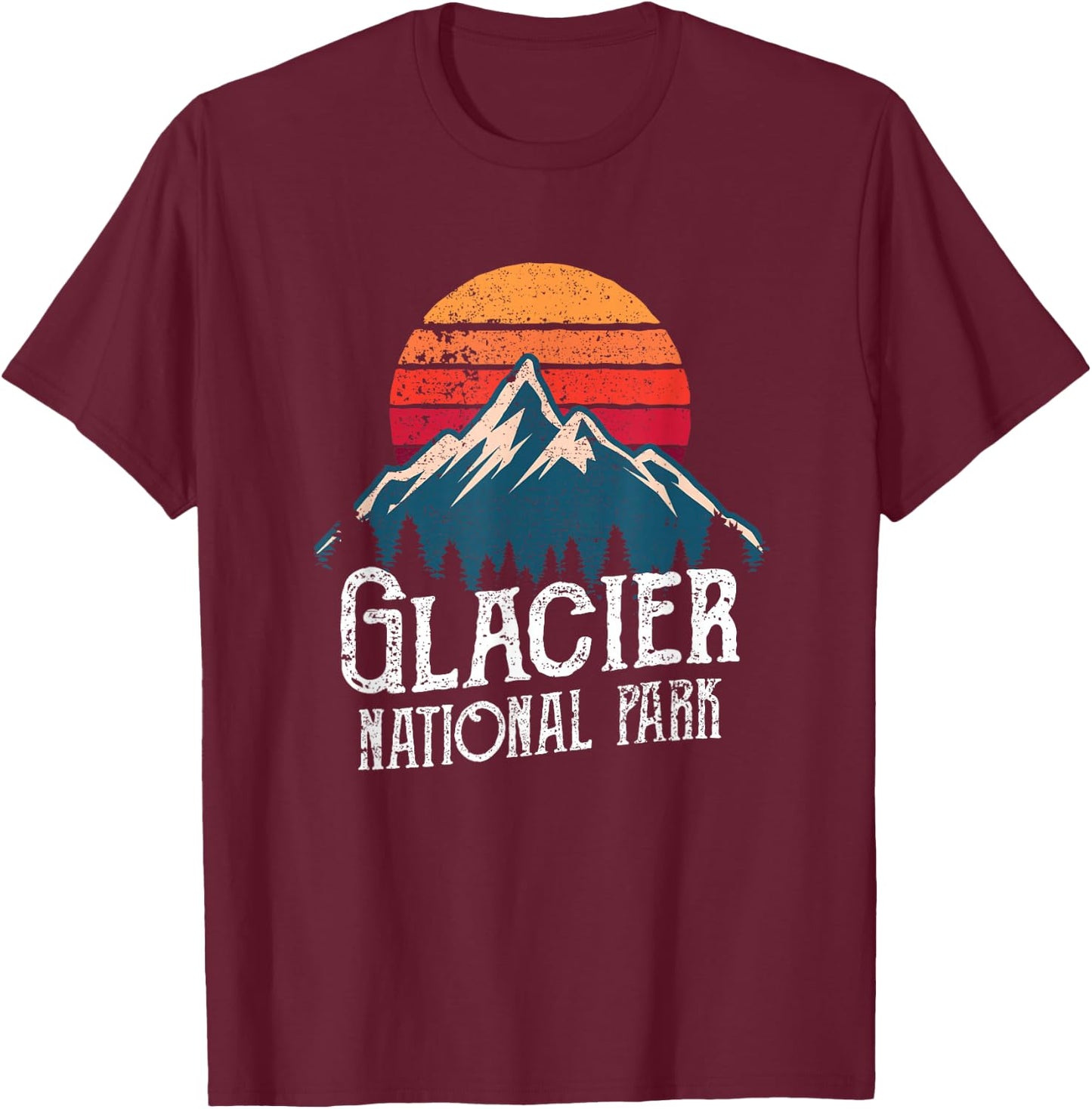 Retro Vintage Glacier National Park Montana Mountain T Shirt T-Shirt - T-Shirt | Maroon