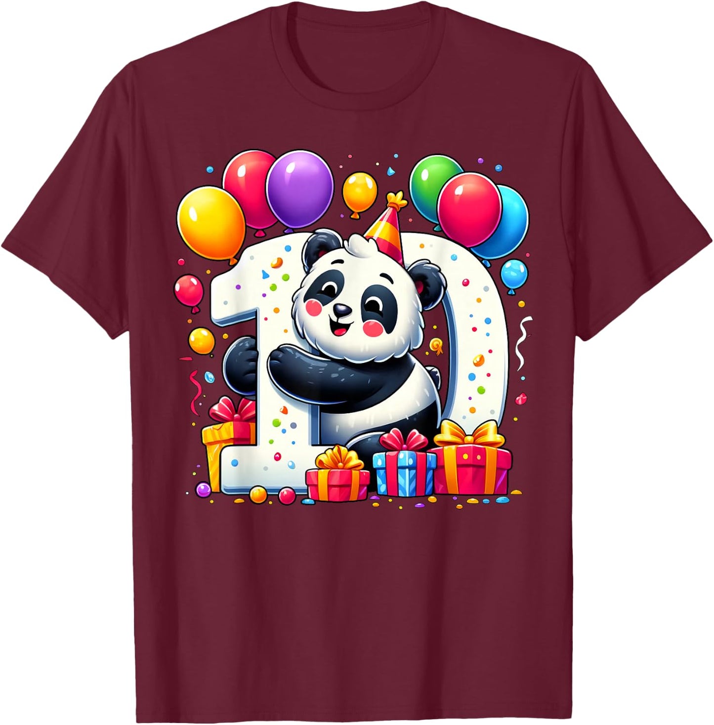 Panda 10th birthday boy girl 10 years old tenth ten Panda T-Shirt - T-Shirt | Maroon
