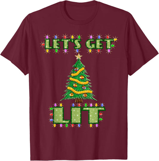 Lets Get Lit Christmas Shirt Its Drinking Dirty Adult Pajama T-Shirt - T-Shirt | Maroon