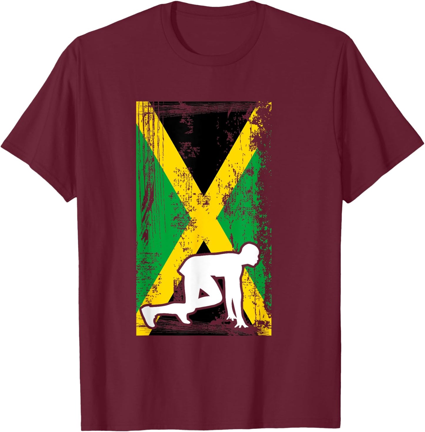 Jamaica Track & Field Country Flag Silhouette Sport T-Shirt - T-Shirt | Maroon