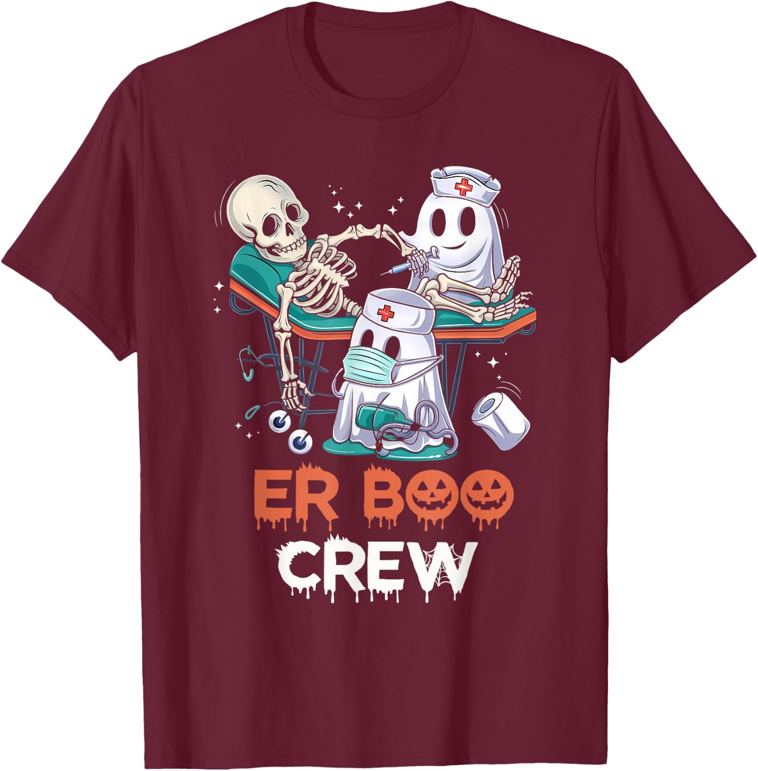ER nurse shirt halloween ER boo crew Emergency Department T-Shirt - T-Shirt | Maroon