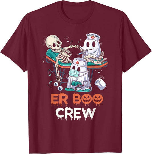 ER nurse shirt halloween ER boo crew Emergency Department T-Shirt - T-Shirt | Maroon